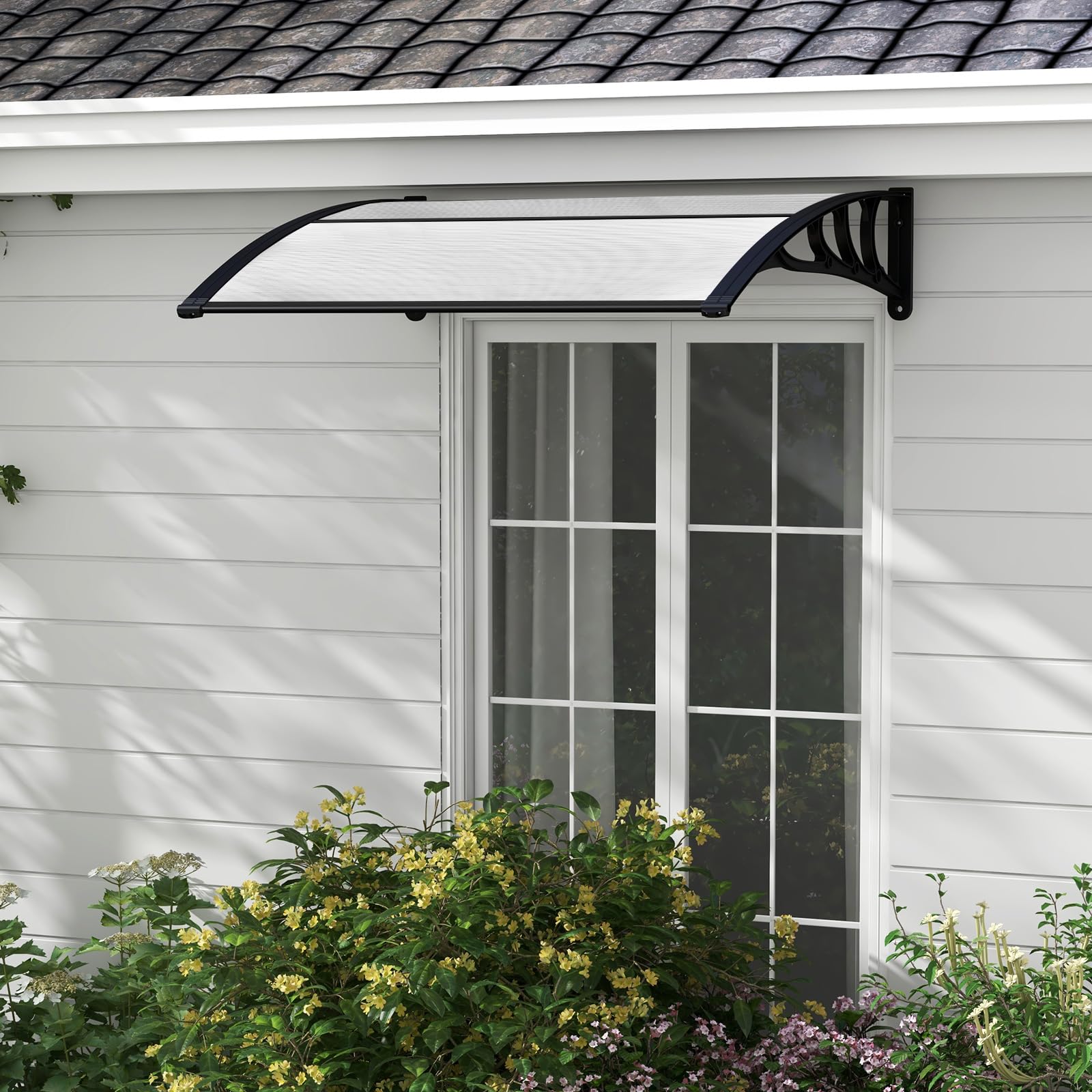 COSTWAY Marquesina Puerta Exterior 150 x 100 CM, Tejadillo de Protección Lluvia Nieve Viento Protección Solar, Tejadillo de Exterior (Gris, 150x100 cm)