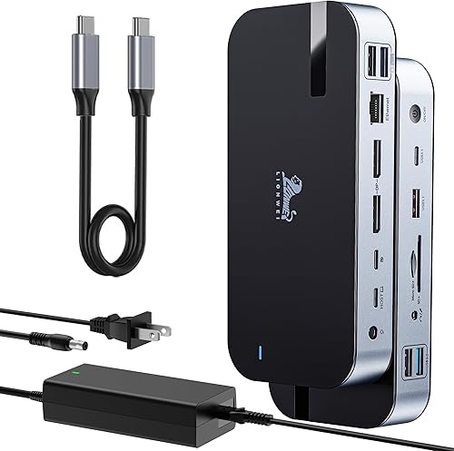 LIONWEI Base USB 4 Dual DisplayPort USB C a Triple Monitor 4K60Hz, estación de acoplamiento con puerto USB C para monitor 5K60Hz4K 120Hz, 10Gbps