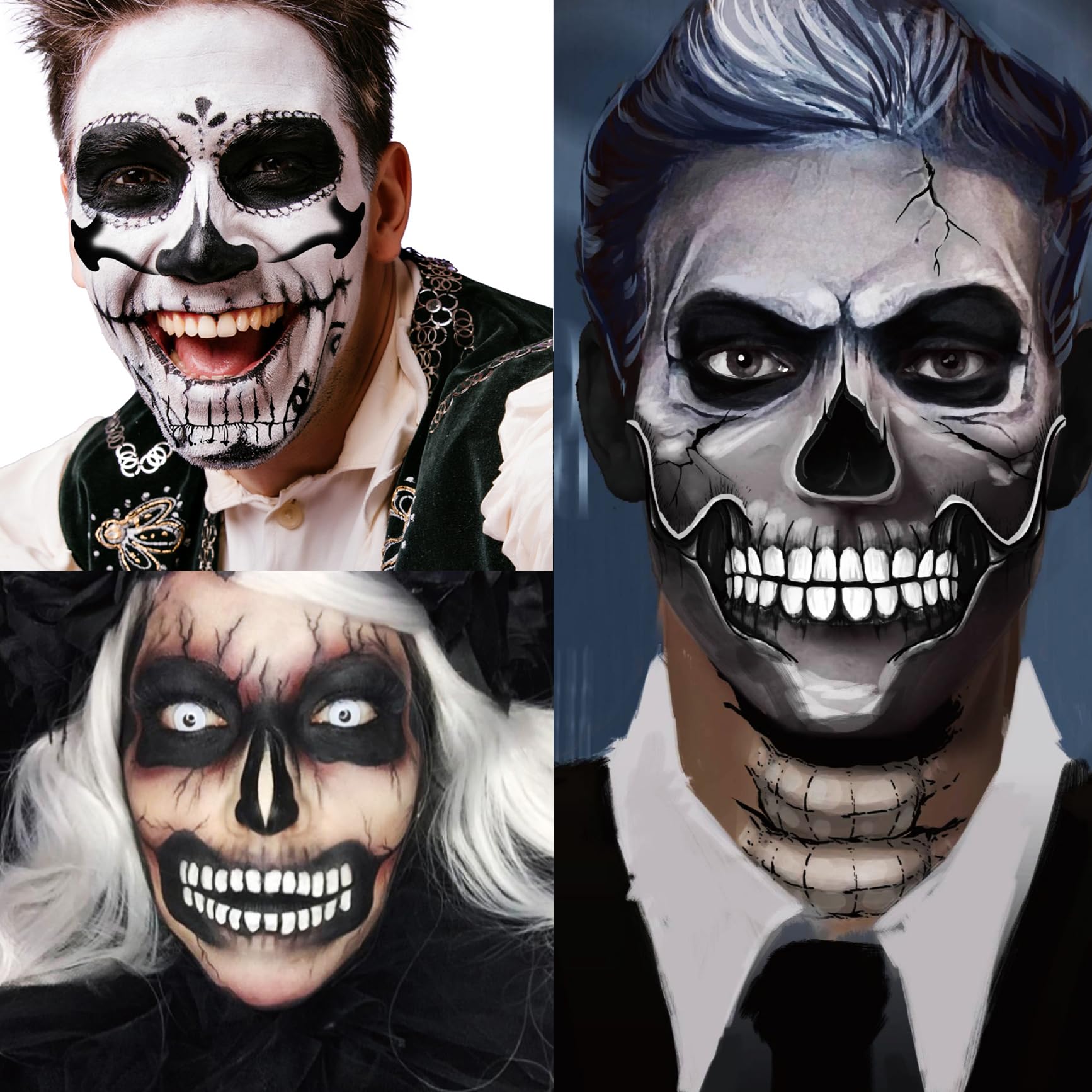 Amazon.com : Fake Zombie Face Tattoos Dia De Los Muertos Day of