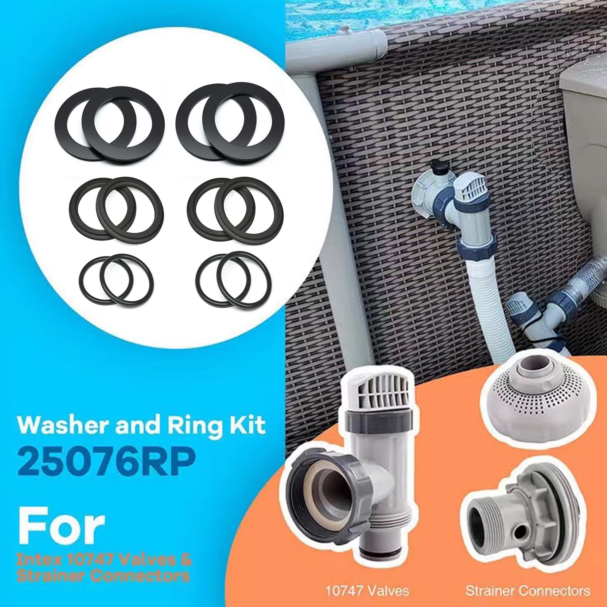12 szt. Uszczelka pompy basenowej, wymienne o-ringi do basenu Intex, o-ringi do basenu, o-ringi, gumowa uszczelka, do 25076 RP, dla Intex 10747,25006,25010,28633,28635,28621