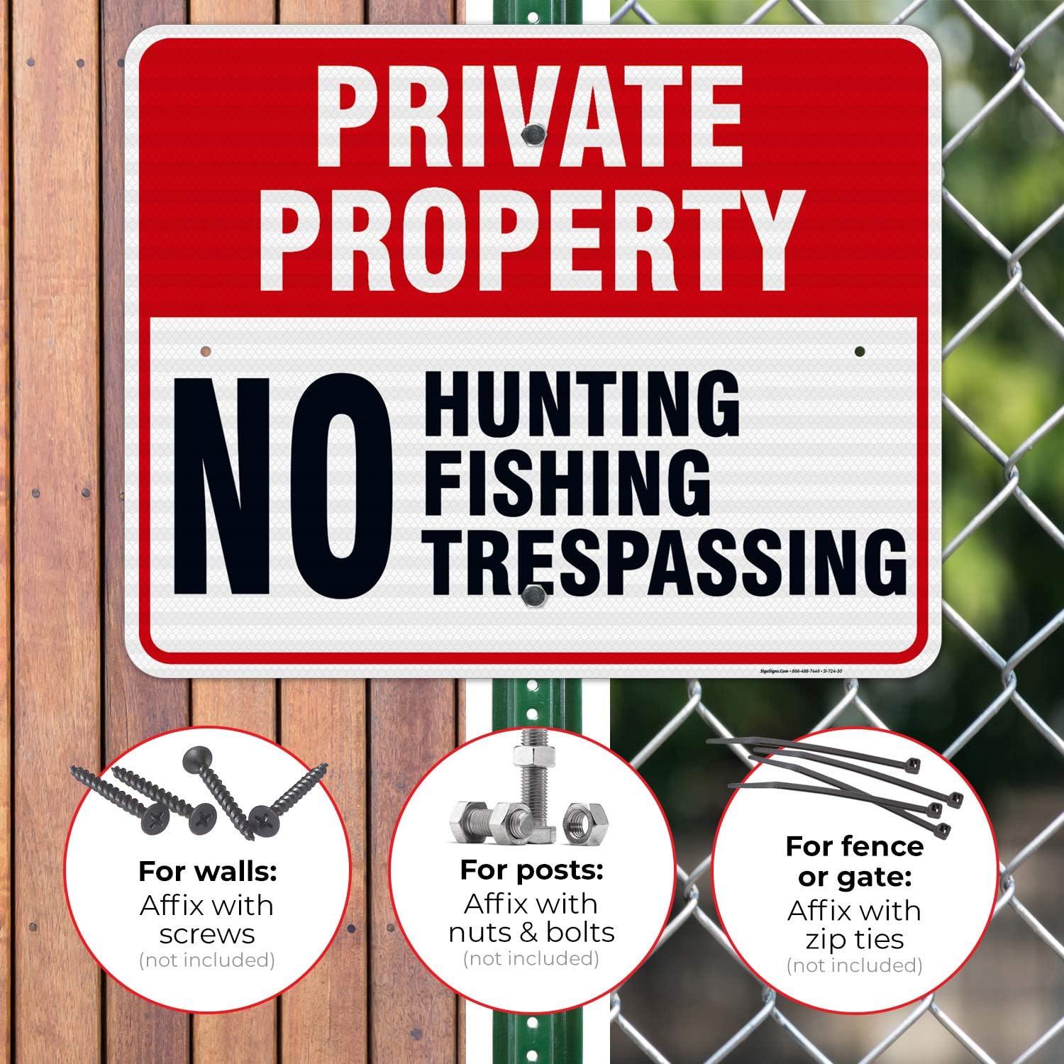 Private Property No Hunting Fishing Trespassing Sign, 24x30 Inches, 3M EGP Reflective .080 Aluminum, Fade Resistant, Indoor/Outdoor Use, Made in USA
