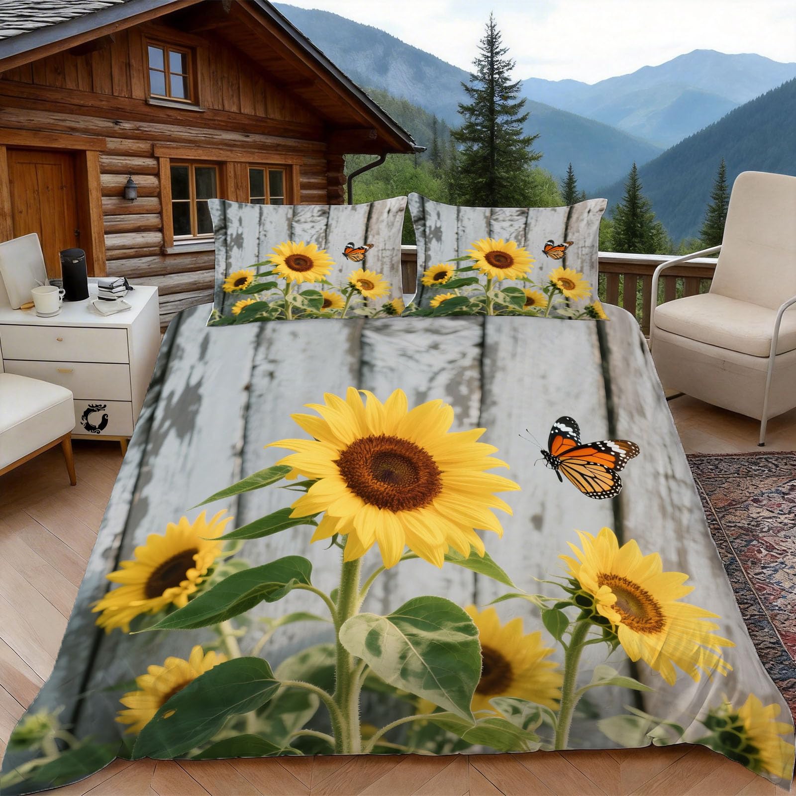Housse de couette 240x260 tournesol en microfibre pour lit 2 personnes