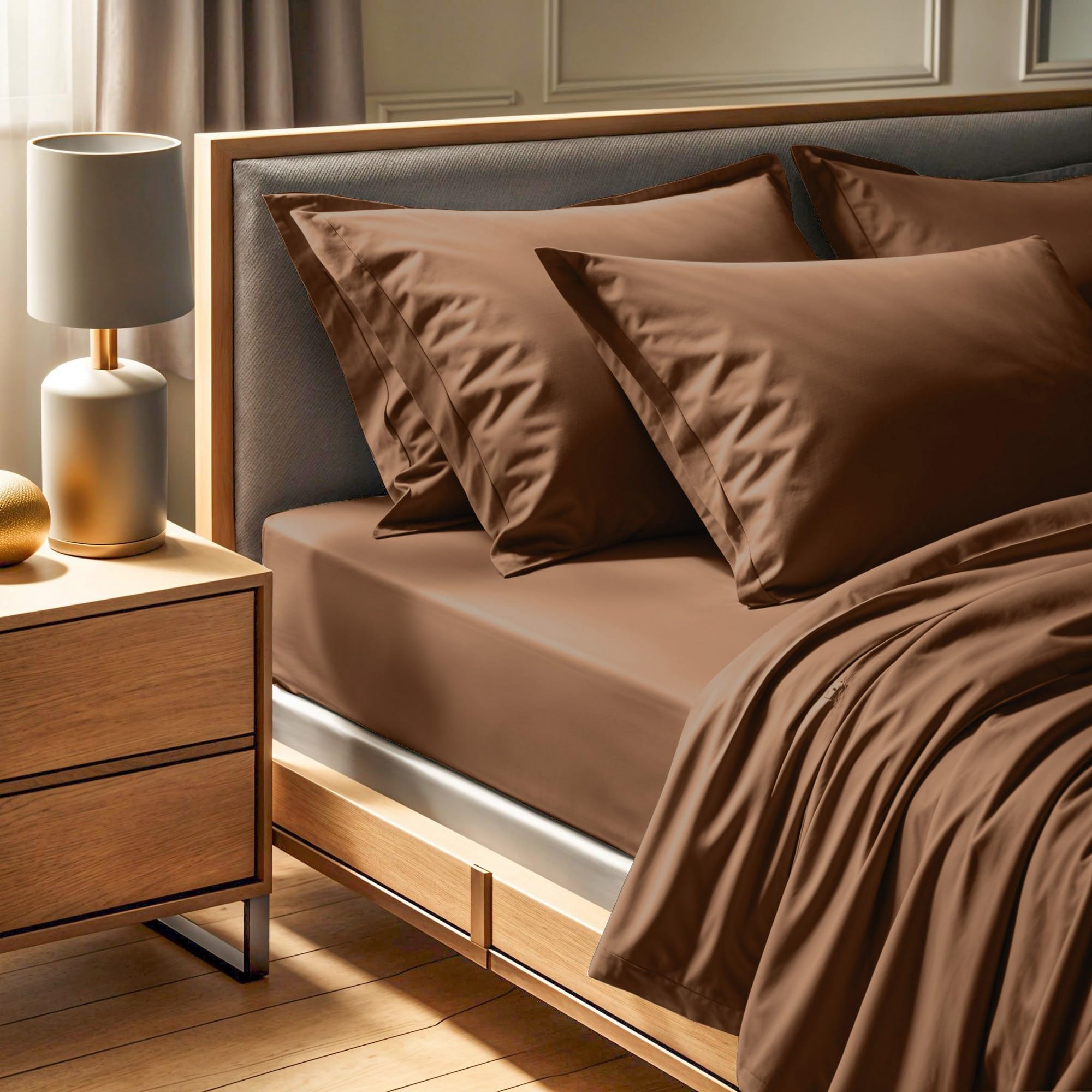 Drap housse coton Ranforce 180x200 marron pour un confort luxueux