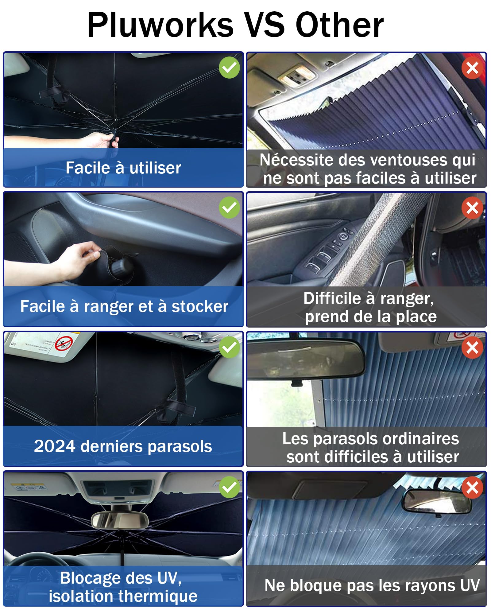 Pare-Brise Pliable, Pare-Soleil Parapluie pour Voiture, Protection UV Couverture Flexible