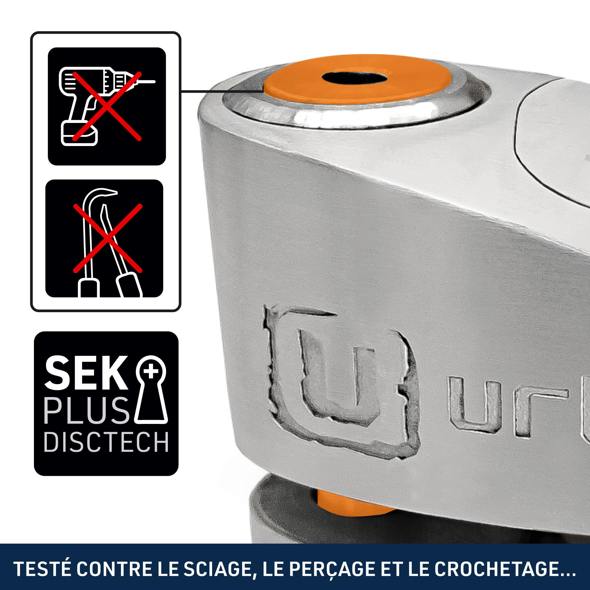 URBAN UR910S Antivol Moto Homologué SRA, Bloque Disque avec Alarme Hi-Tech | 120 dB, X2 ON | Pile CR2, Câble Rappel, Serrure Haute Sécurité, Bloc Double Verrouillage ø10mm, Acier Inoxydable