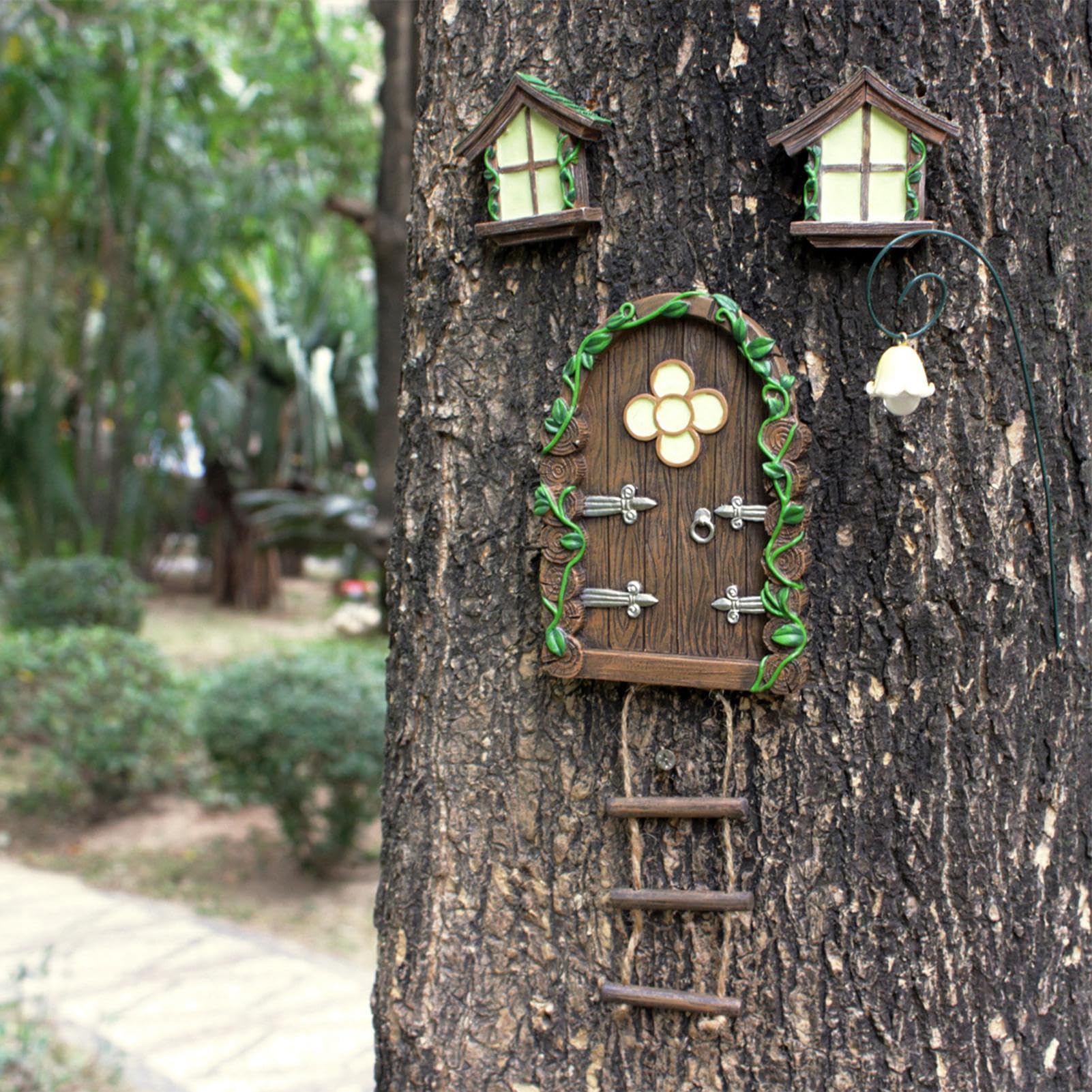 Casas de Hadas para niños, casa de Hadas de gnomo, Ventana y Puerta para árboles, Accesorios de jardín en Miniatura, diseño de jardín Encantado al Aire Libre, decoración de Adorno de césped