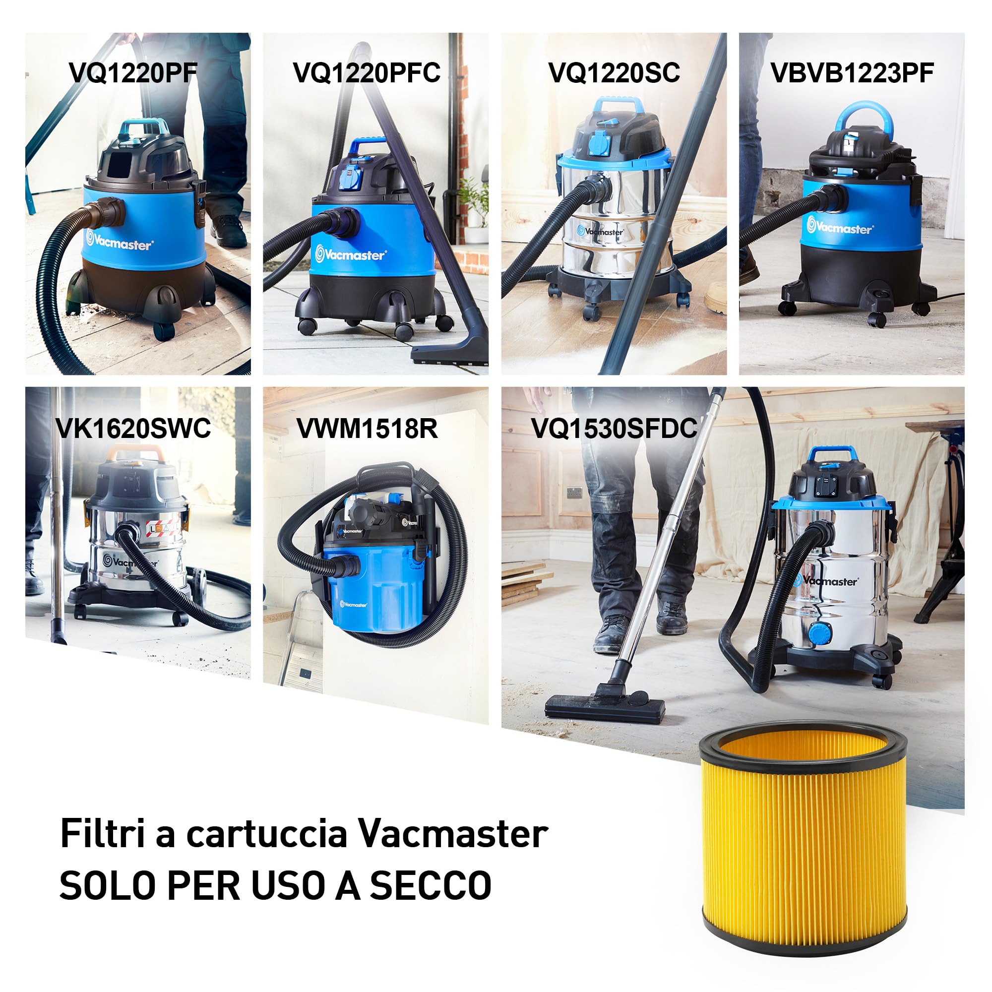 Vacmaster - Filtro a cartuccia monouso per aspirapolvere umido e secco da 15 a 60 litri