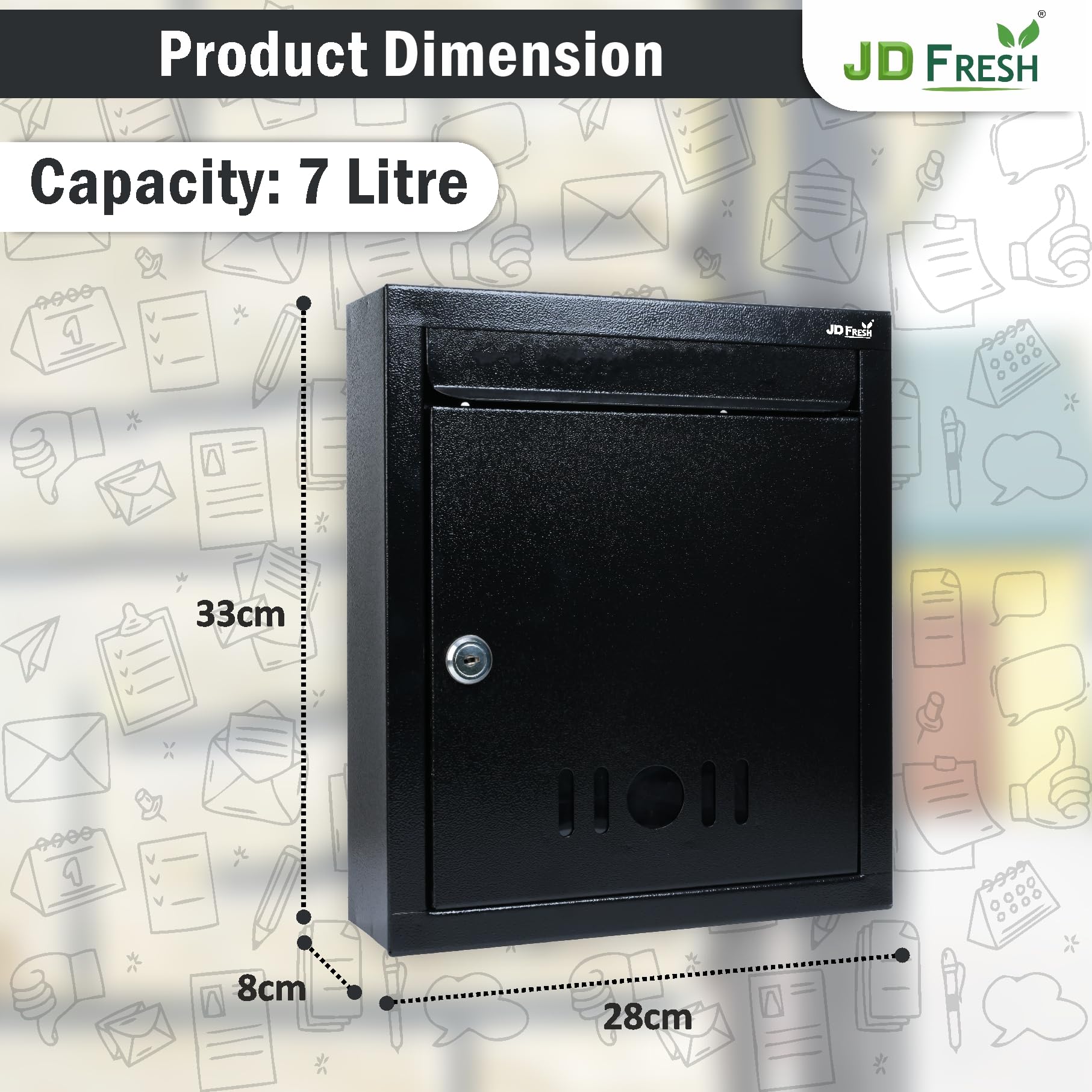 JD FRESH Wall Mount A4 Size Letter Box/Mail Box/Suggestion Box/Complaint Box for Office/Post Box for Home gate with Clear Window View & Secure Key Lock - (Black) 1