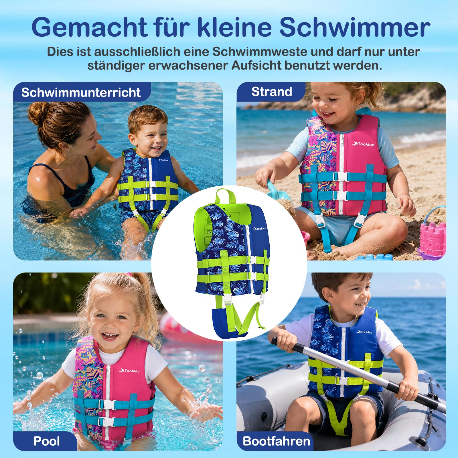 Schwimmweste Kinder TÜV geprüfte, Neopren Schwimmhilfe Kinder mit verstellbare Sicherheitsgurte, Sicher & Komfortabel, Baby schwimmwesten für Jungen & Mädchen beim Schwimmtraining-03A