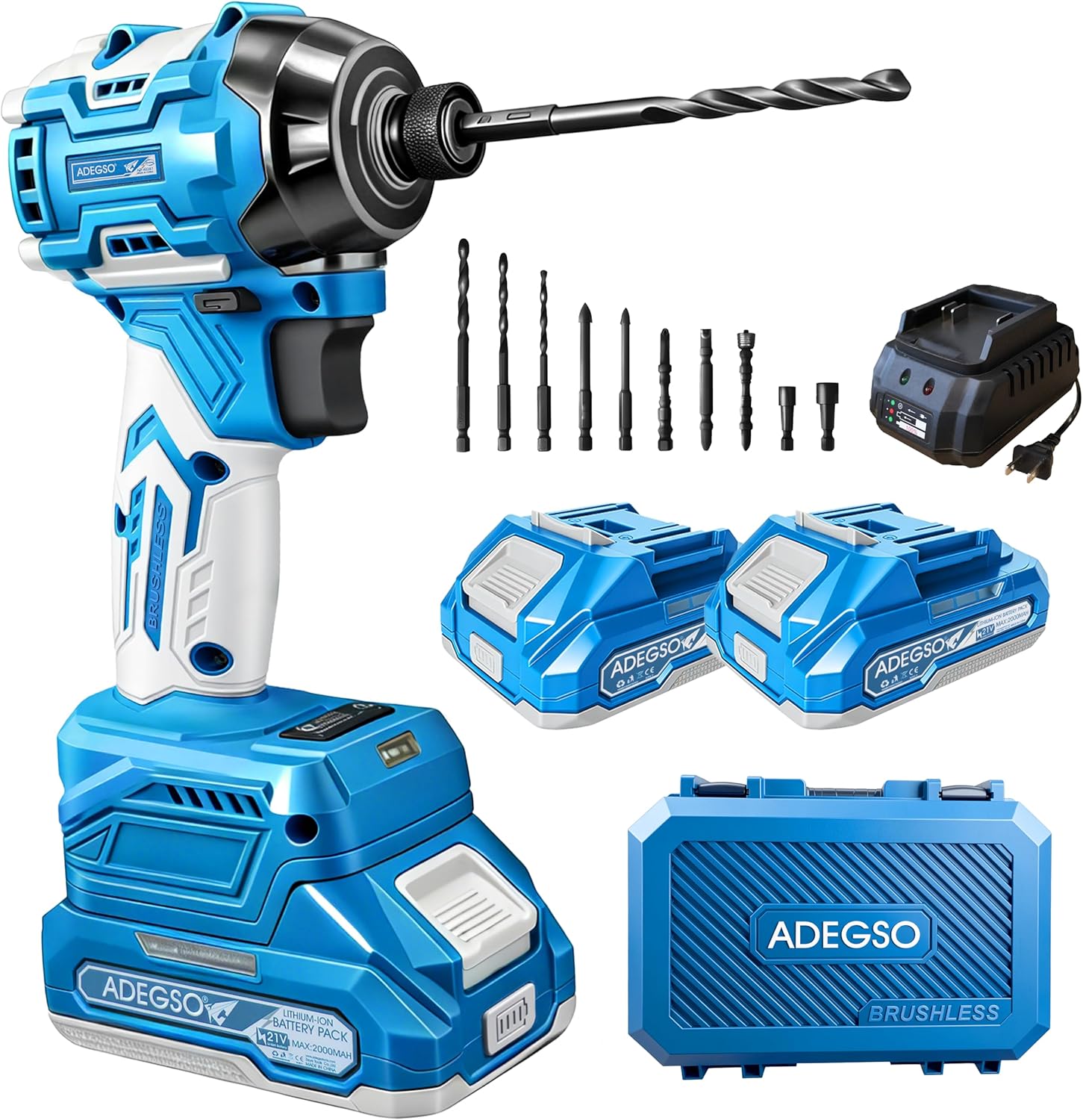 21V Cordless Impact Driver, 230 N·m (2035 in-lbs)High Torque, 1/4" Hex, Brushless Motor with Variable Speed, 2 × 2.0Ah Batteries, 10 pcs Bit Set, Power Impact Drill Driver Set for DIY Projects