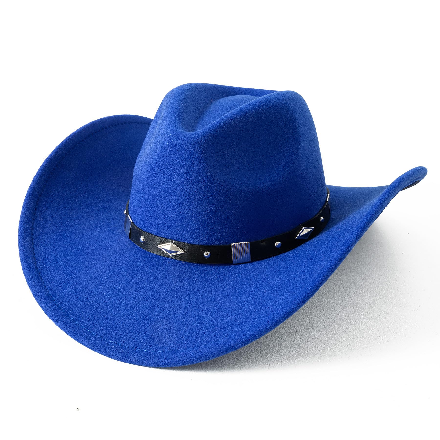 Lanzom Women Men Classic Felt Wide Brim Western Cowboy Cowgirl Hat with Belt Buckle
