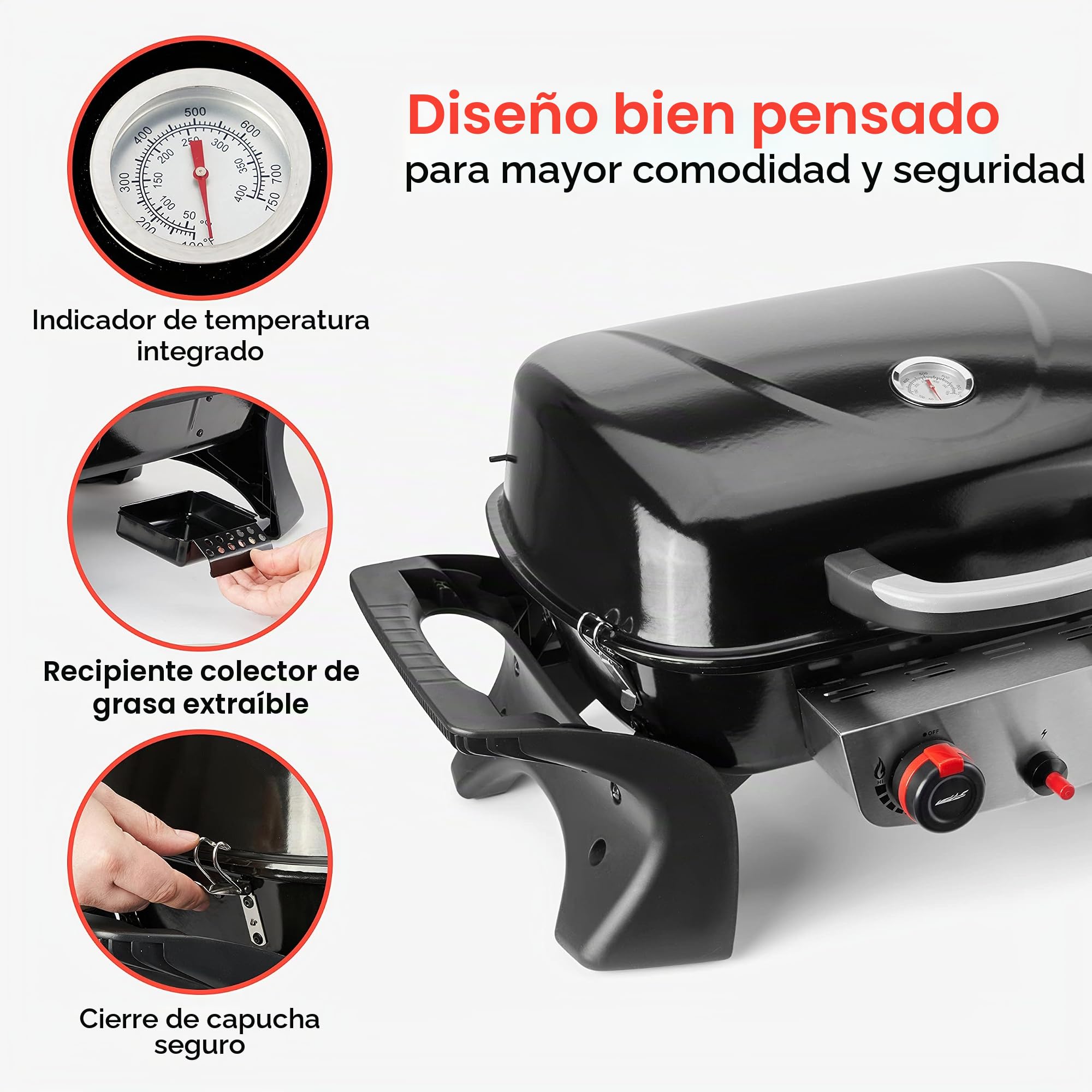 Barbacoa de gas ProfiCook® con 2 quemadores de acero inoxidable, barbacoa de mesa, barbacoa con robusto capó metálico e indicador de temperatura,barbacoa de gas pequeña para balcón/camping- PC GG 1261
