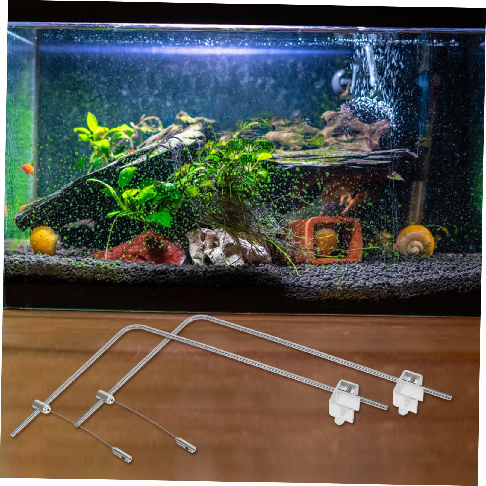 Generic Soporte de Iluminación Ajustable para Peceras de Aleación de Aluminio, 2 Piezas de 25x40 Cm 4 Varillas y Pinzas Cristal para Acuarios de Agua Dulce y Salada, Accesorio Versátil