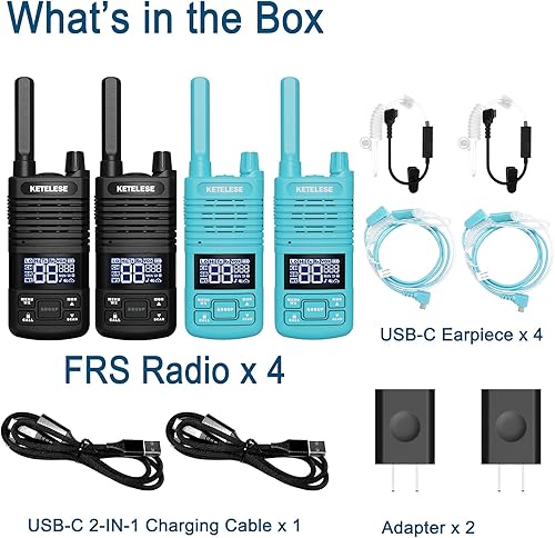Miniatura 8 de Walkie Talkies de largo alcance, radios portátiles FRS bidireccionales, walky talky recargable USB C, walky talky tipo C para adultos, para escuela,