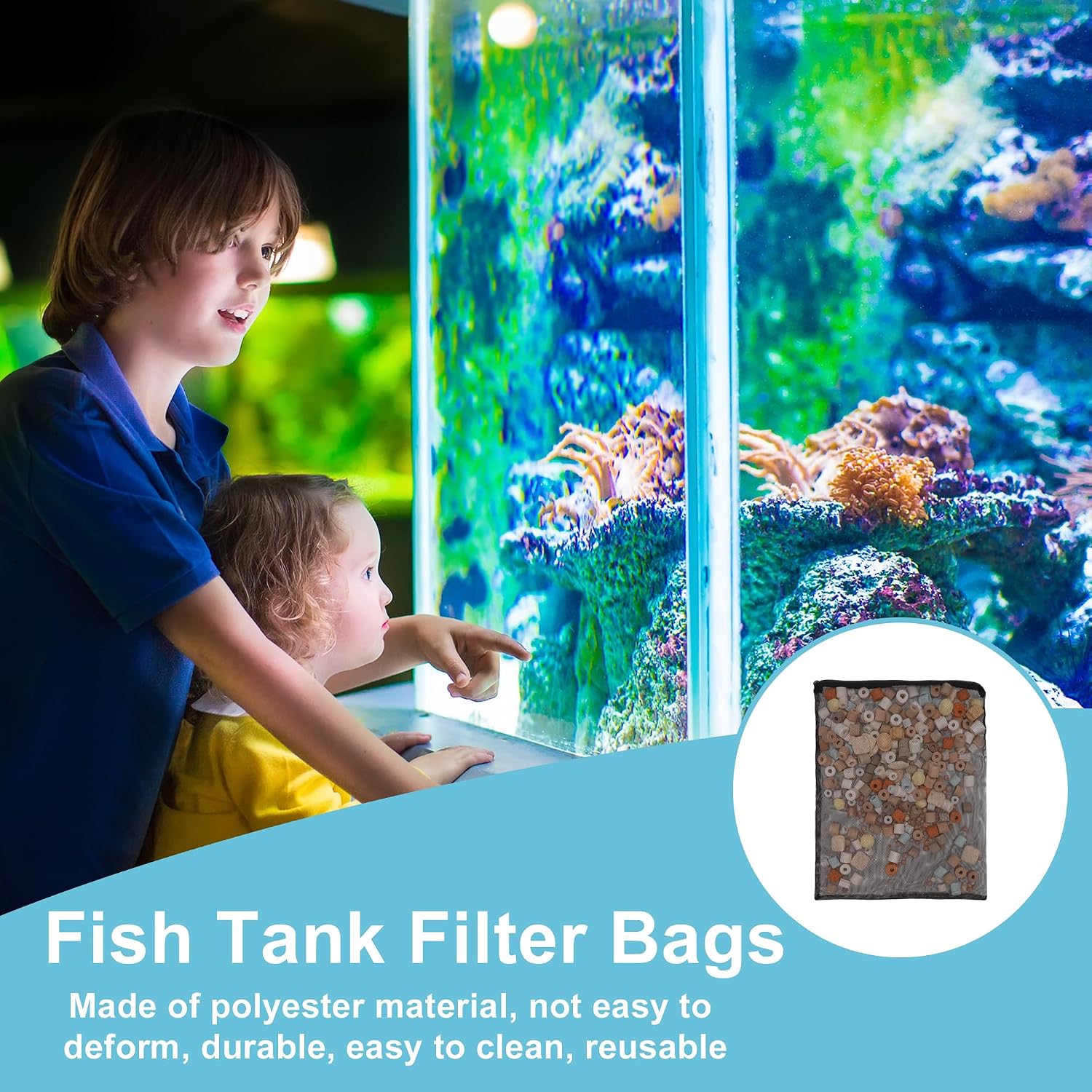 Aquarium Filter Media Bags, Fine Mesh Filter Bags, Mesh Zipper Bags for Activated Carbon Resin Filters, Reusable Fish Tank Filter Bag, 15.7 x 11.8 Inch, Black