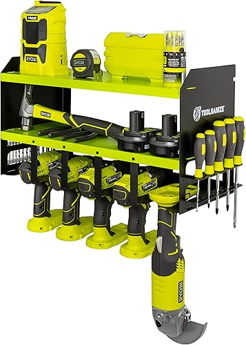 Toolganize Organizador de herramientas eléctricas y soporte de pared de almacenamiento, soporte de taladro de metal resistente y organizador de