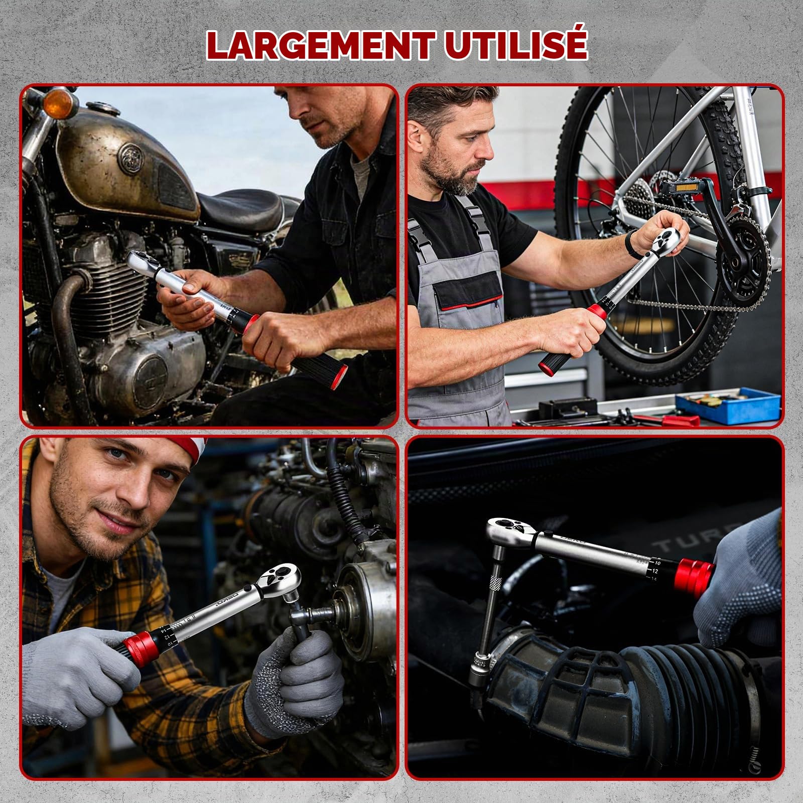 DEKOPRO Clé dynamométrique 1/4" 200 lb-in Clés Dynamométriques 72 Dents ±3%, 3/8" Adaptateur, Joint Universel et Ensemble Complet d'Accessoires