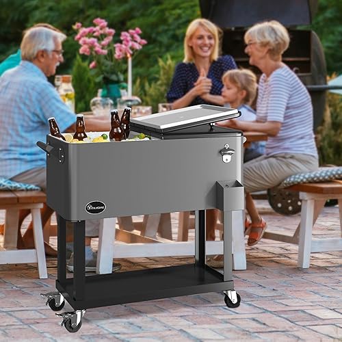 Miniatura 8 de YITAHOME Carro enfriador con abridor de botellas, enfriador portátil para patio con ruedas, carrito de bebidas al aire libre