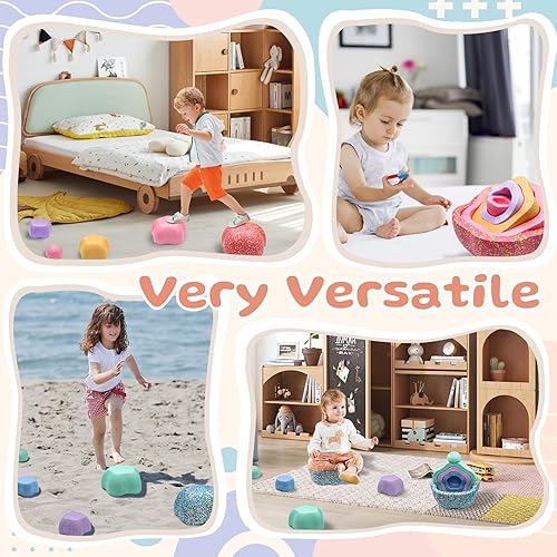 Miniatura 5 de Stepping Stones para niños dos juegos de 5 piezas de equilibrio sensorial para niños pequeños de 1 a 3 pasos para niños pequeños para coordinación
