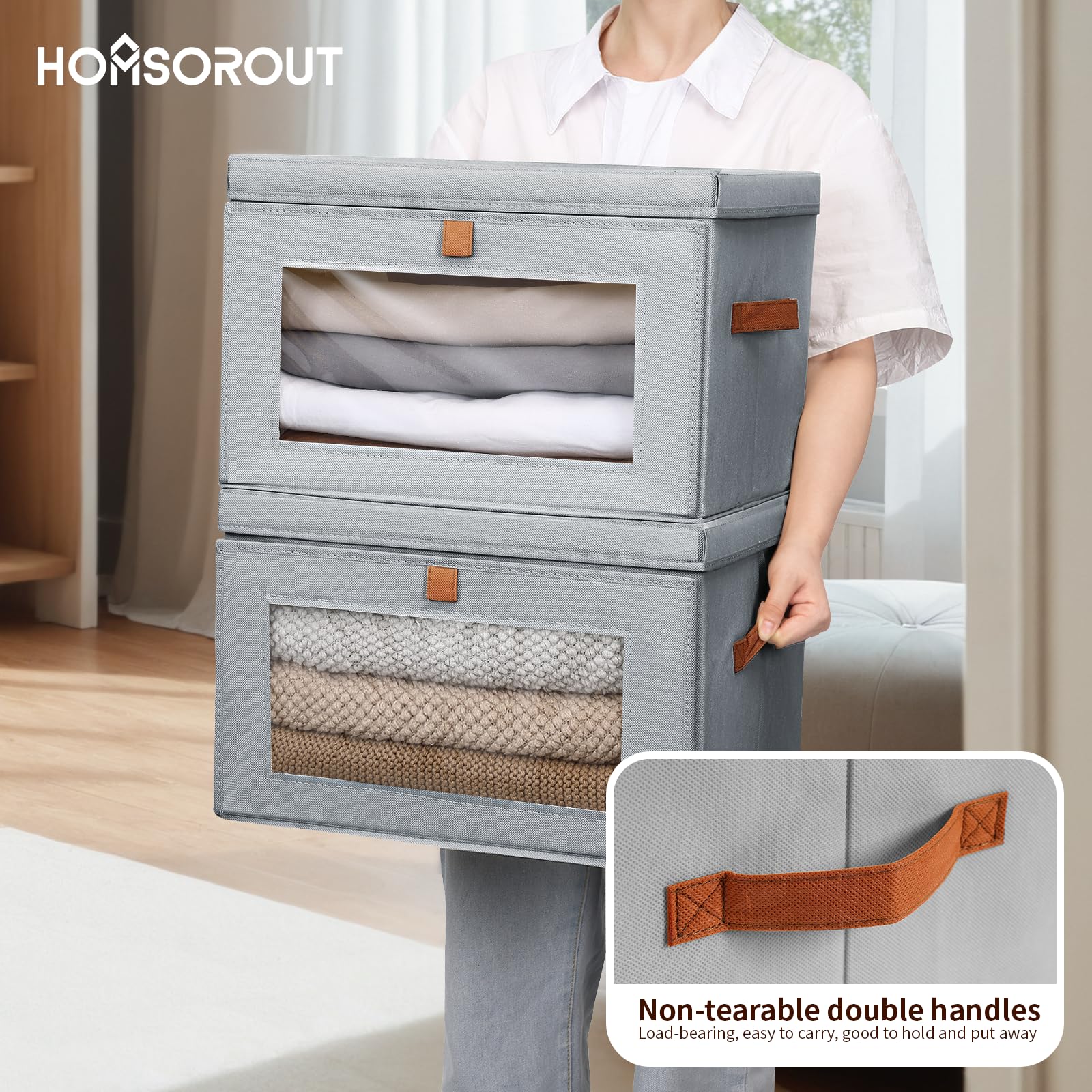 Homsorout 8-Pack Storage Cubes With Windows - Foldable Fabric Bins For Closet, 11 Inch, Grey
