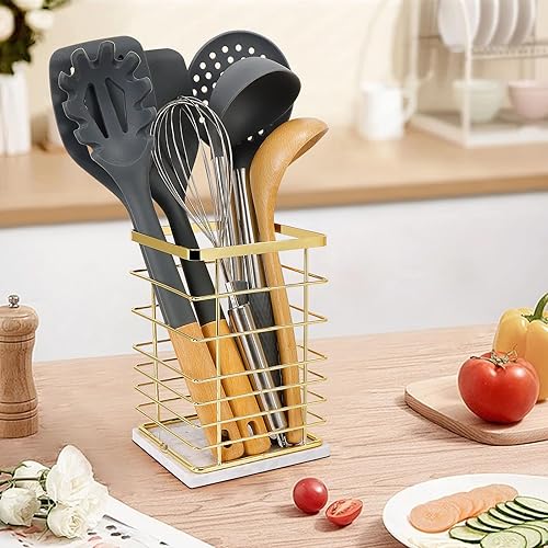 Miniatura 8 de Soporte cuadrado para utensilios de cocina, estante de metal resistente para almacenamiento de encimera, organizador de herramientas de cocina