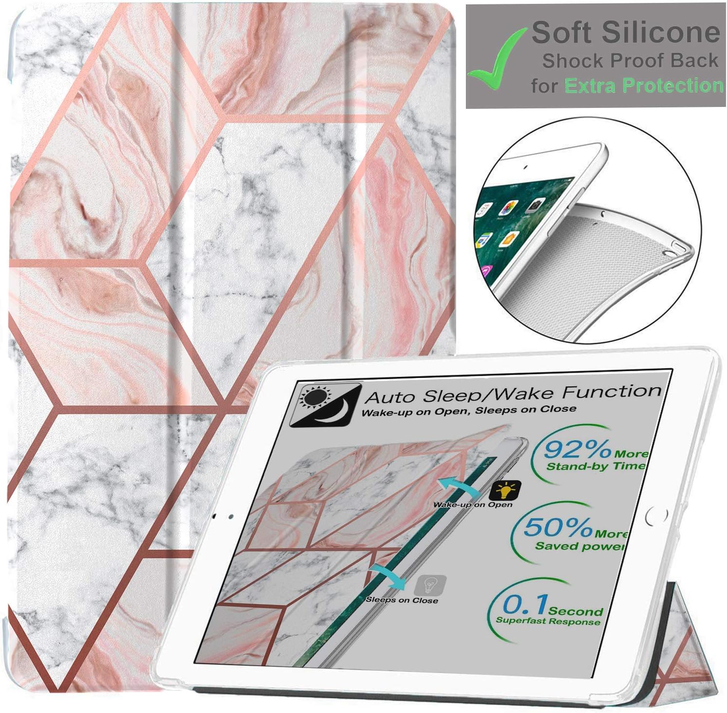 DuraSafe Cases for iPad PRO 10.5 Air 3 [ PRO 10.5 Inch Air 3rd Gen ] A1701 A1709 A1852 A2152 A2123 A2153 A2154 Printed Smart Lightweight Soft Silicone Transparent Front & Back Cover - Marble Pink