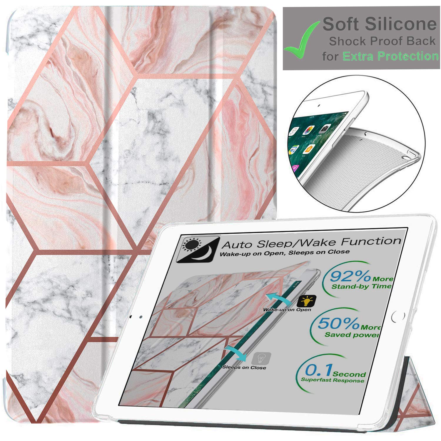 DuraSafe Cases for iPad PRO 11 Inch 2nd [ PRO 11 2020 2 Gen ] A2228 A2068 A2230 A2231 Printed Smart Trifold Lightweight Soft Silicone Transparent Front & Back Cover - Marble Pink (B08FX218NN) Amazon Price History, Amazon Price Tracker