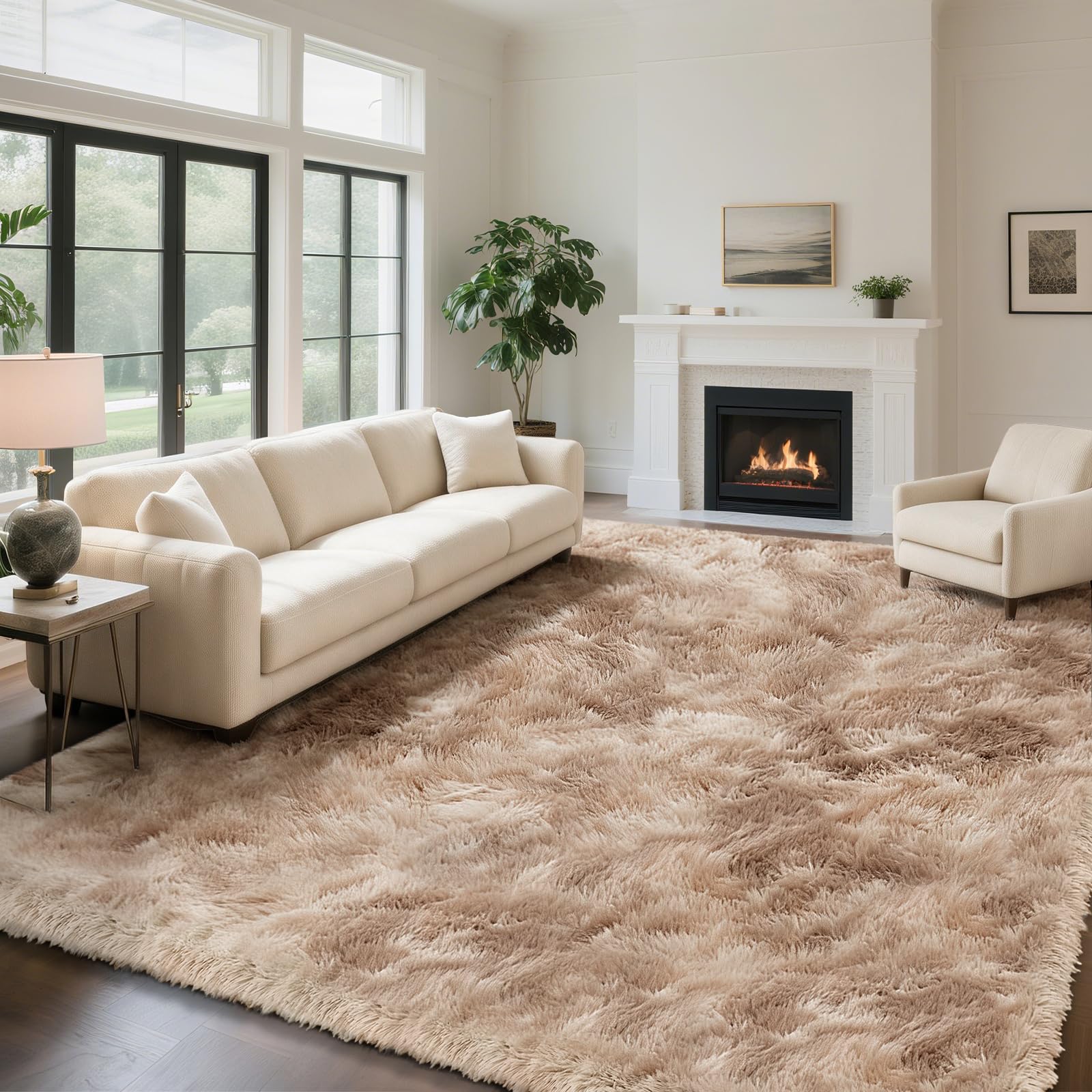 yongyangjuxin Fluffy Rug Shaggy Area Rug, Mottling Beige 8x10 Area Rugs for Living Room, Large Shag Area Rugs for Bedroom Kids Room Home Decor,