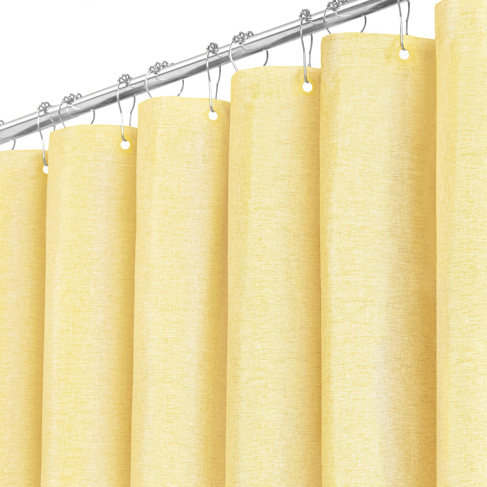 BTTN Yellow Shower Curtain, Modern Linen Look Textured Fabric, Waterproof Polyester for Wet Rooms, Weighted Hem, Durable and Washable, Thick Shower Curtain Set with 12 Plastic Hooks, 182 x 182cm — image 1