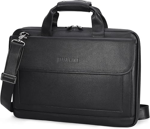 Masa Kawa Maletín de cuero para hombre, delgado de 15.6 pulgadas, bolsa para computadora portátil, impermeable, cruzada, para el trabajo de
