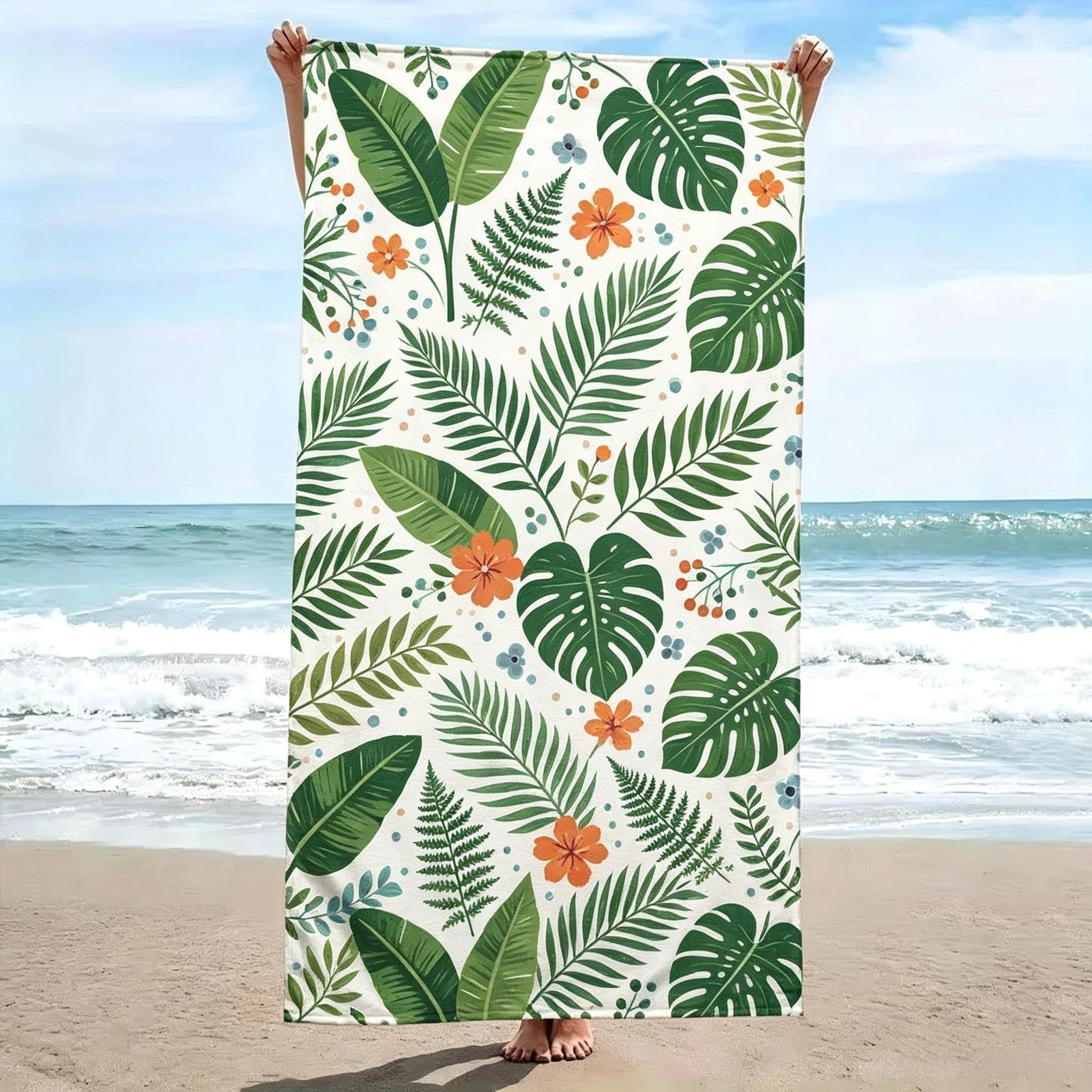 YZQGLHP Microfibre Quick Drying Monstera Leaves Beach Towel 80x180cm