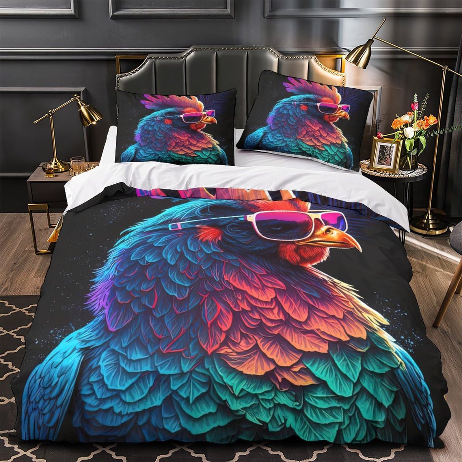 Parure de lit coq fermeture éclair anti-acarien housse couette microfibre douce