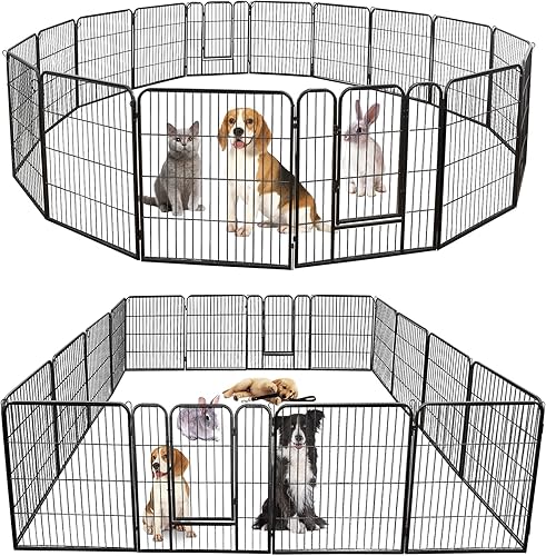 ZENY Corralito para perros al aire libre, corralito para mascotas de interior, 16 paneles para perros pequeñosmedianosmedianos, 32 pulgadas