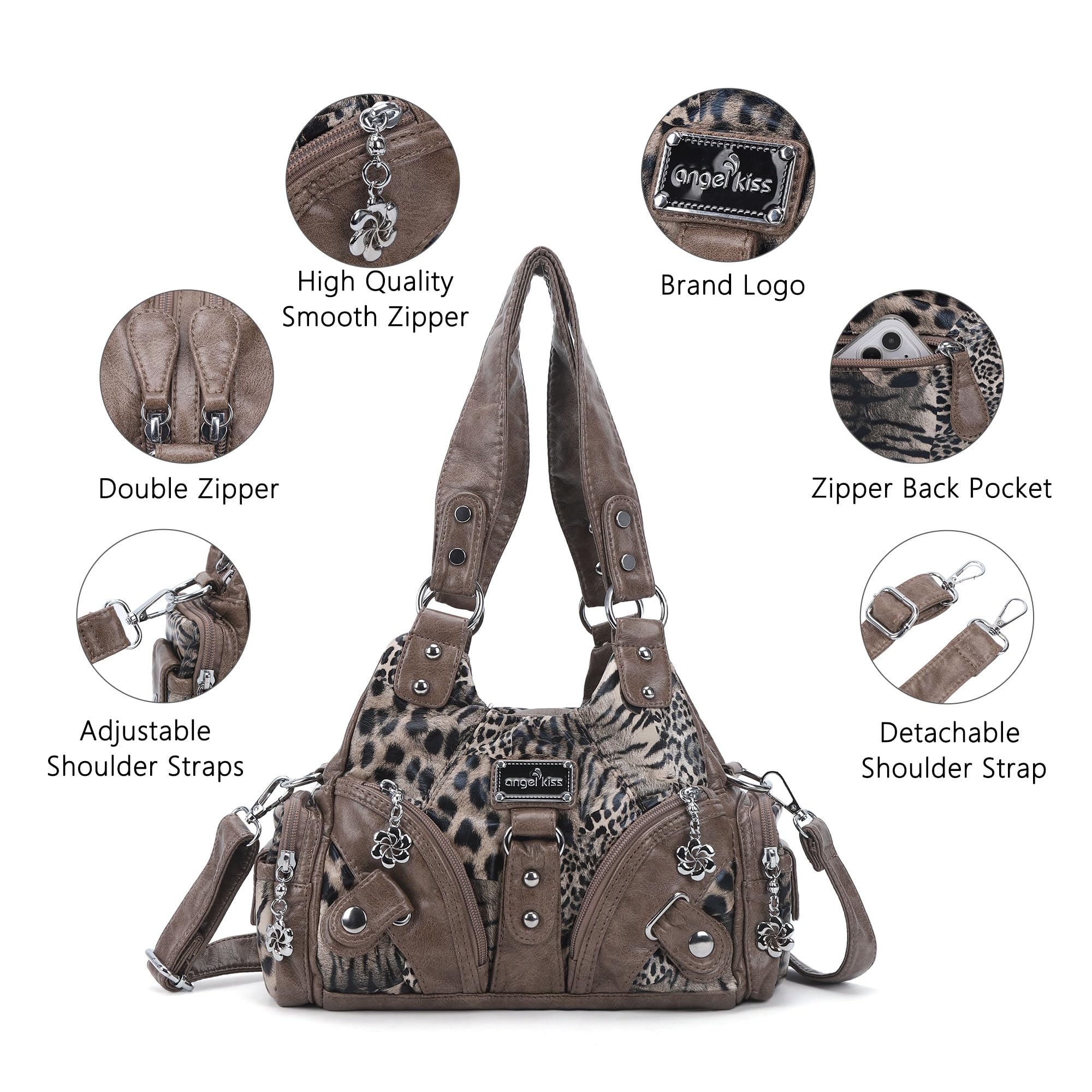Angel Kiss Gandtasche für Damen, Kleine Hobo-Schultertaschen Veganes Leder Tragetasche mit Mehreren Taschen und Reißverschluss