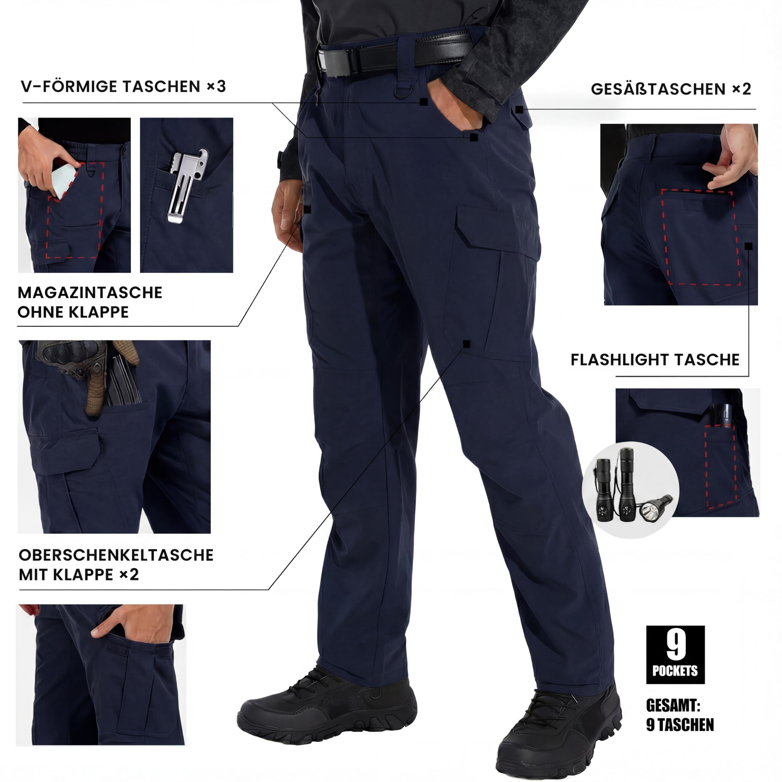 GymBrave Pantalon de randonnée Hommes Cargo Extensible léger Tactique avec 9 Poches Pantalon de Travail