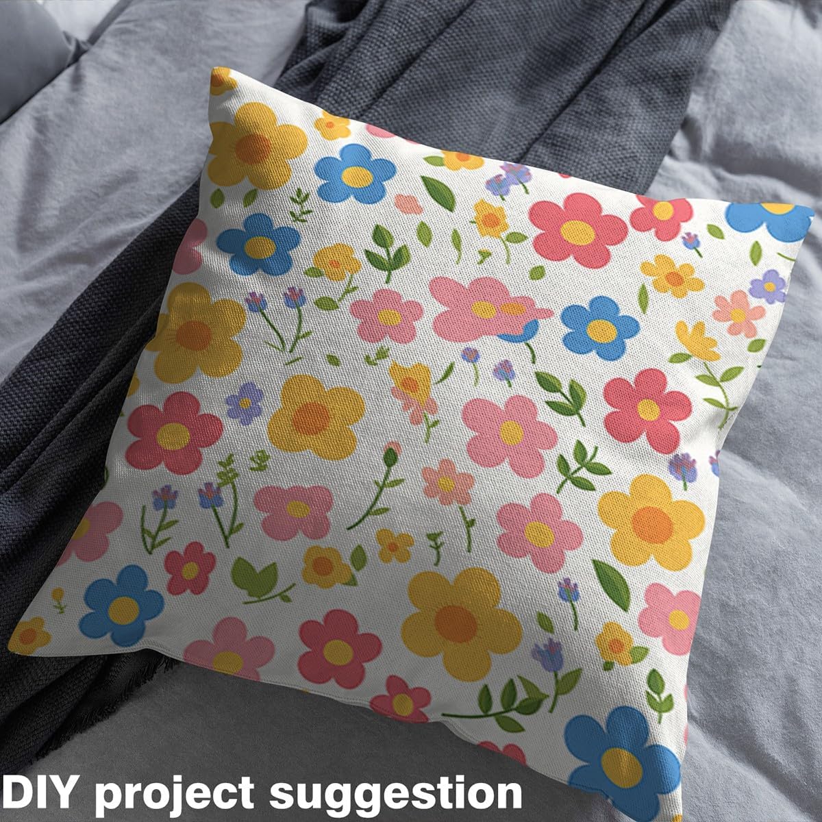Cute Daisy Fabric by The Yard,Colorful Flowers Soft Flannel Polyester No Stretch Fabric,Rustic Style Floral Decor White Orange Pink Crafts & Sewing Supplies DIY Fabric,2 Yards