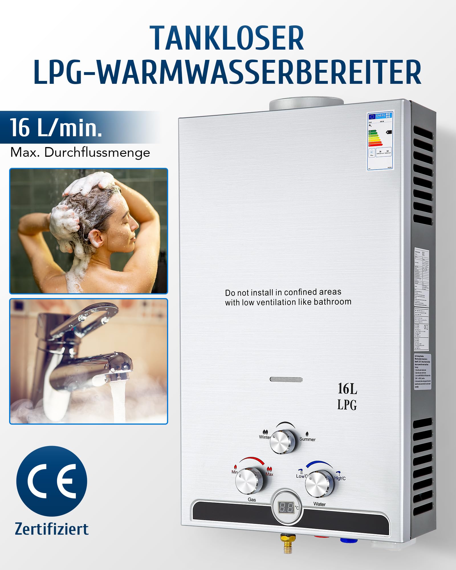 CO-Z 16L gazowy podgrzewacz ciągły LPG podgrzewacz wody podgrzewacz wody zbiornik na gorącą wodę bojler bezzbiornikowy bojler ciągły