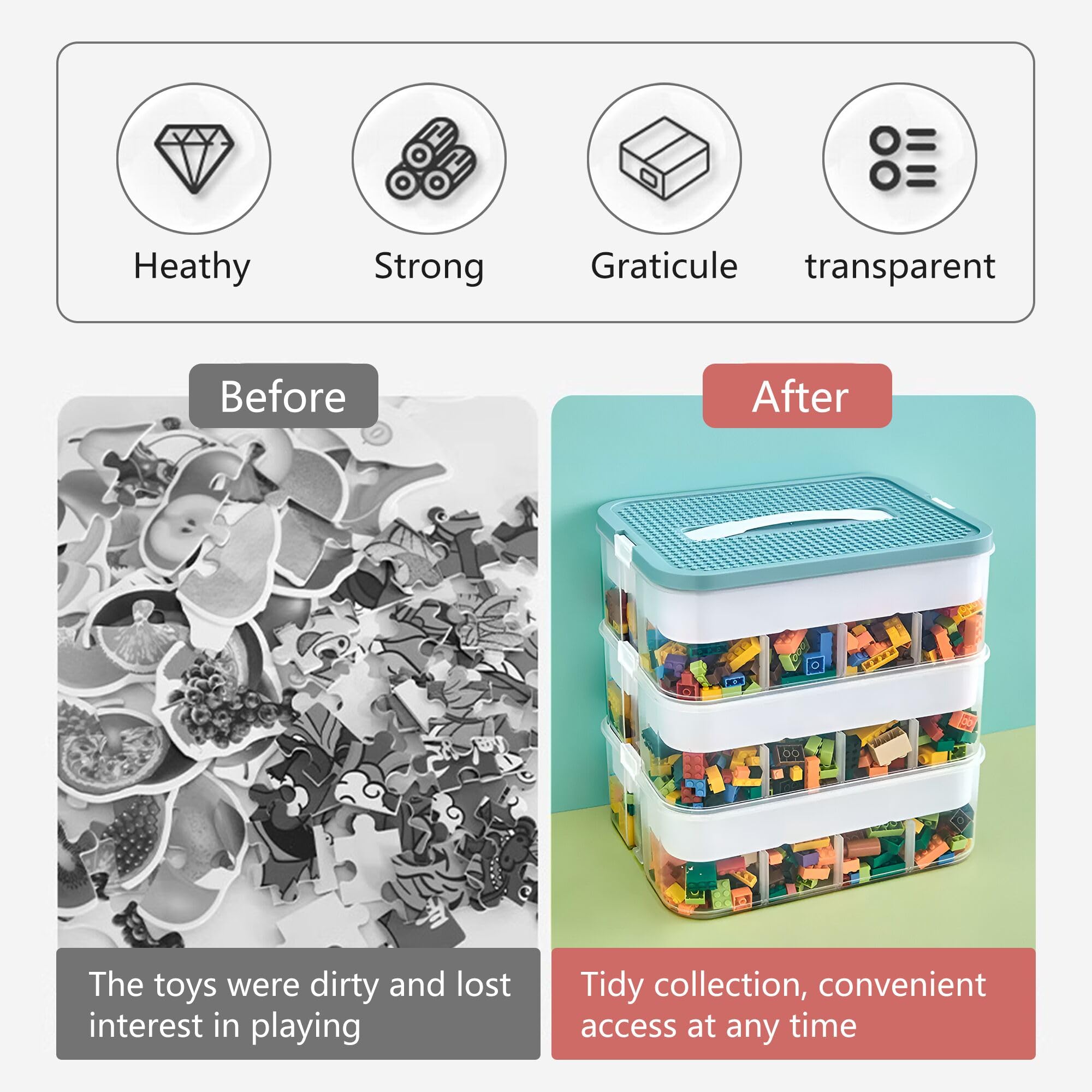 Caja de Almacenamiento para Niños con Tapa Bloques Construccion Niños Organizador para Lego Cajas Apilables Cajas Organizadoras para Piezas
