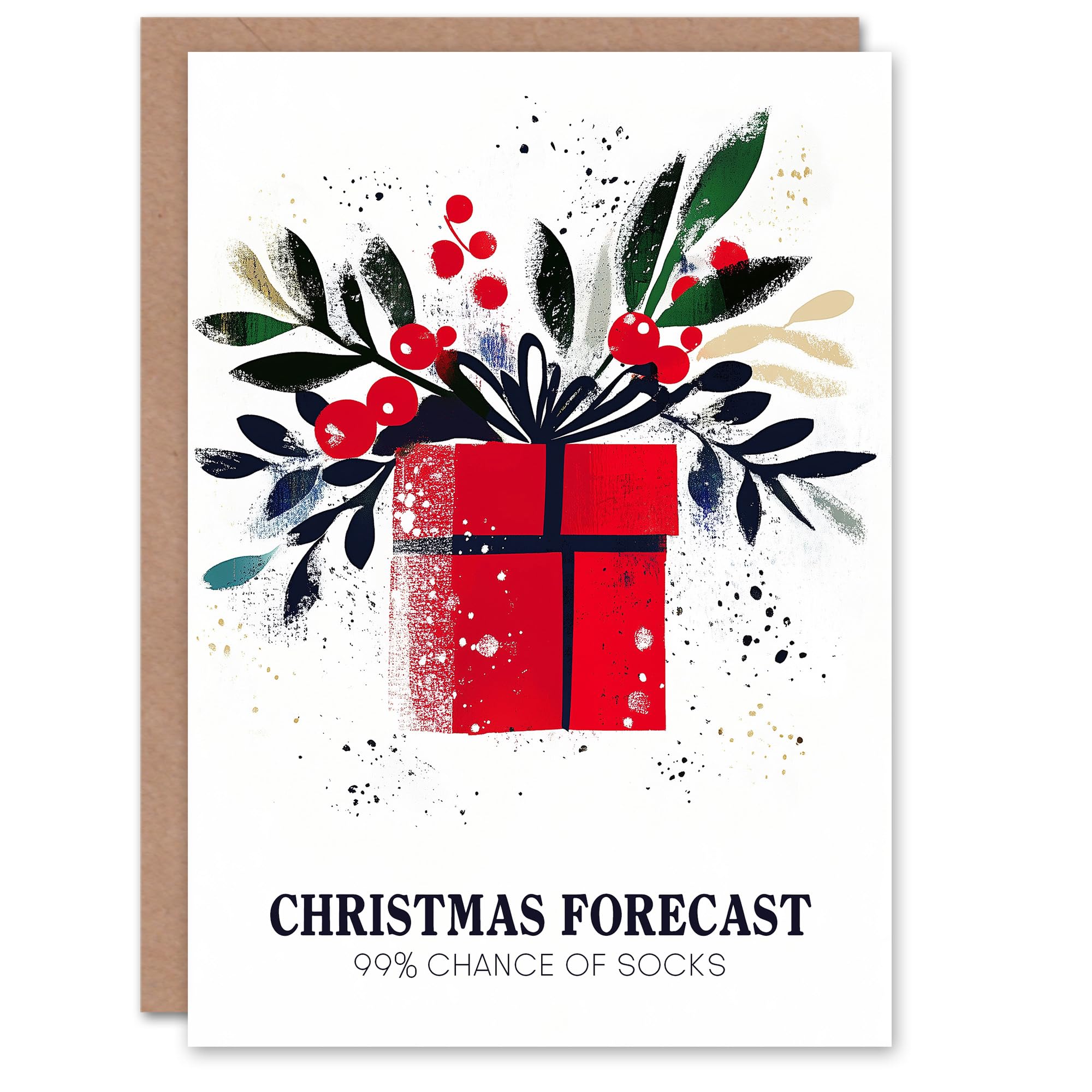 Artery8 Red Present 99 Percent Chance Of Socks Funny Blank For Him Or Her Art Christmas Card