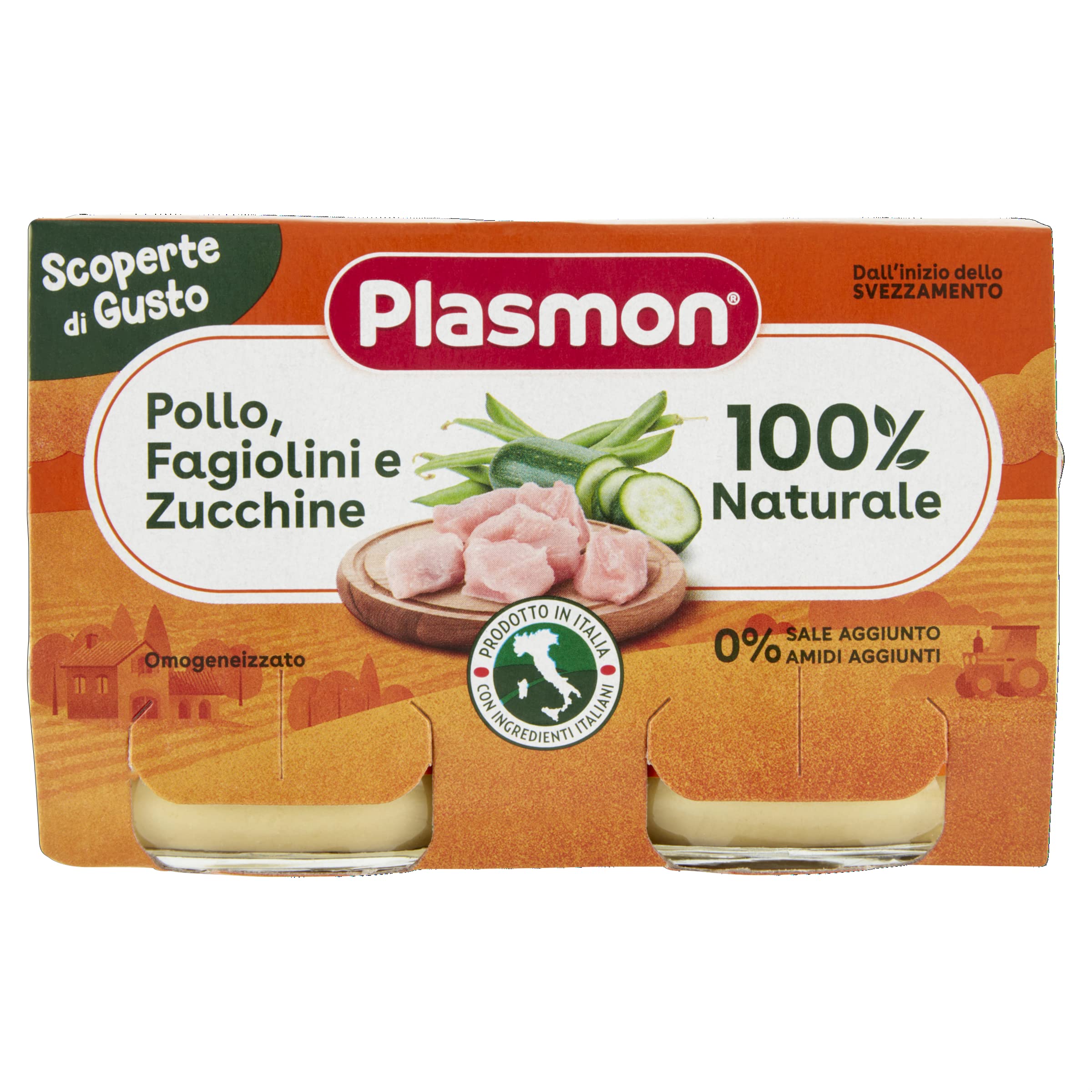 Plasmon Omogeneizzato Scoperte di Gusto Pollo, Fagiolini e Zucchine, 2x120g (12 Confezioni)