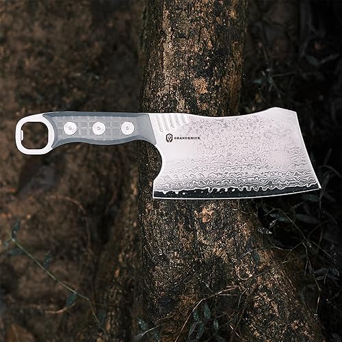 Miniatura 2 de Cuchillo de carnicero, cuchillo de chef de 6 pulgadas con funda, cuchillo de carnicero de espiga completa con mango negro G10, acero inoxidable de