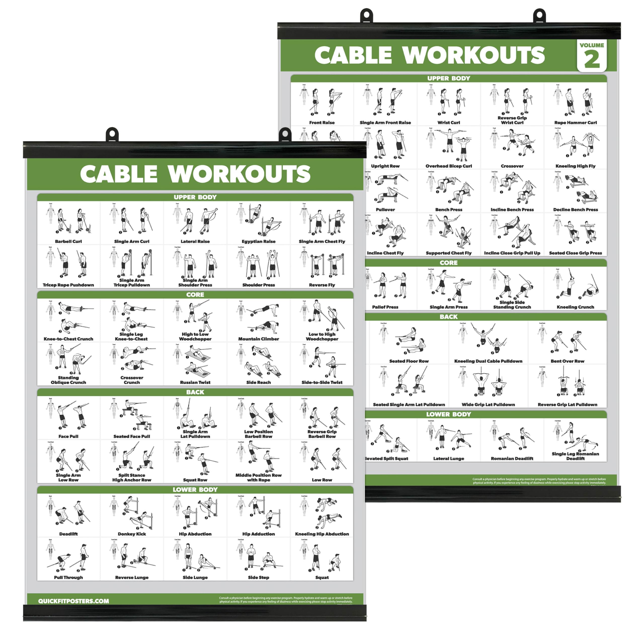 Palace Learning 2 Pack - Cable Machine Workout Posters - Cable Machine Exercise Chart Volume 1 & 2 (LAMINATED WITH PLASTIC FRAME, 18" x 24")