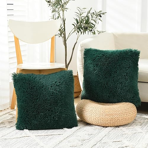 Miniatura 2 de NordECO HOME Funda de cojín de forro polar de piel sintética suave para Navidad, fundas decorativas para sofá, cama, sin relleno, 18 x 18 pulgadas,