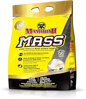 MAMMOTH MASS: Weight Gainer, High Calorie Protein Powder Workout Smoothie Shake, Meal Replacement, Low Sugar, Whey Isolate Concentrate, Casein Protein Blend, Weight Training, High Protein 15 lb, Vanilla