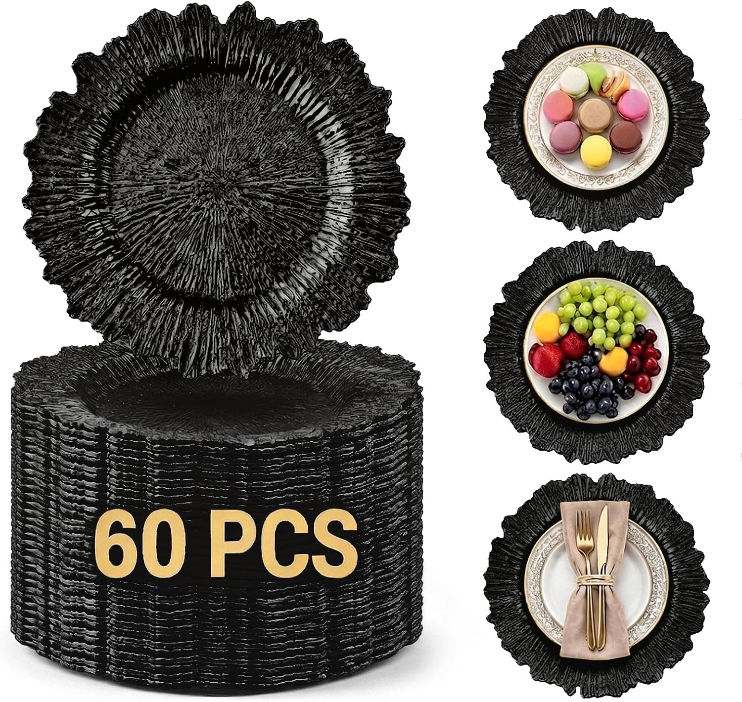 36 Pack Gold Charger Plates, Reef Chargers for Dinner Plates