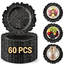 60 Pack Black Charger Plates, Reef Chargers for Dinner Plates