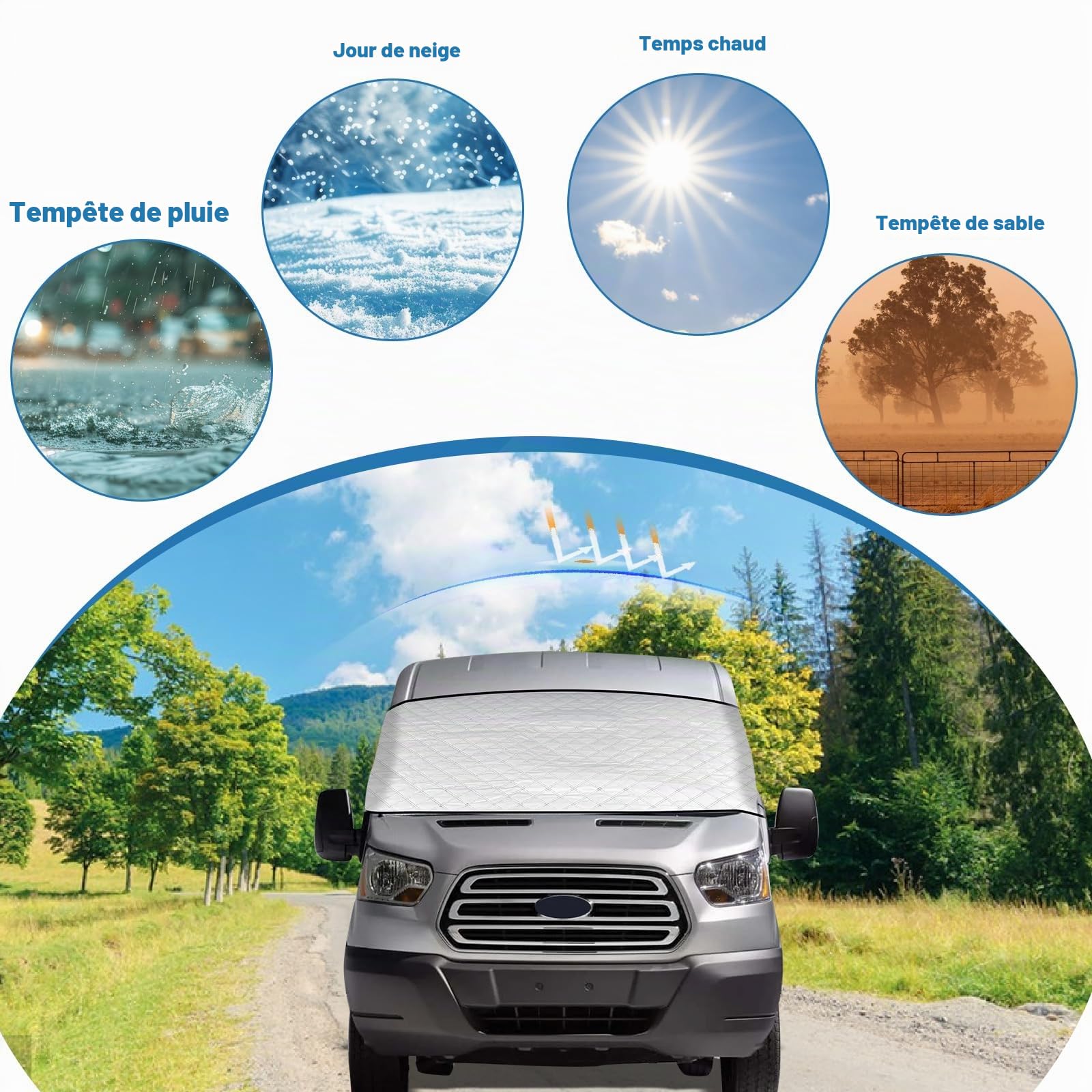 Housse de pare-brise, convient pour Ford Transit MK7 2006-2013 Challenger Genesis 43/50/60, imperméable, protection solaire, tapis thermique anti-UV, gel, glace, poussière