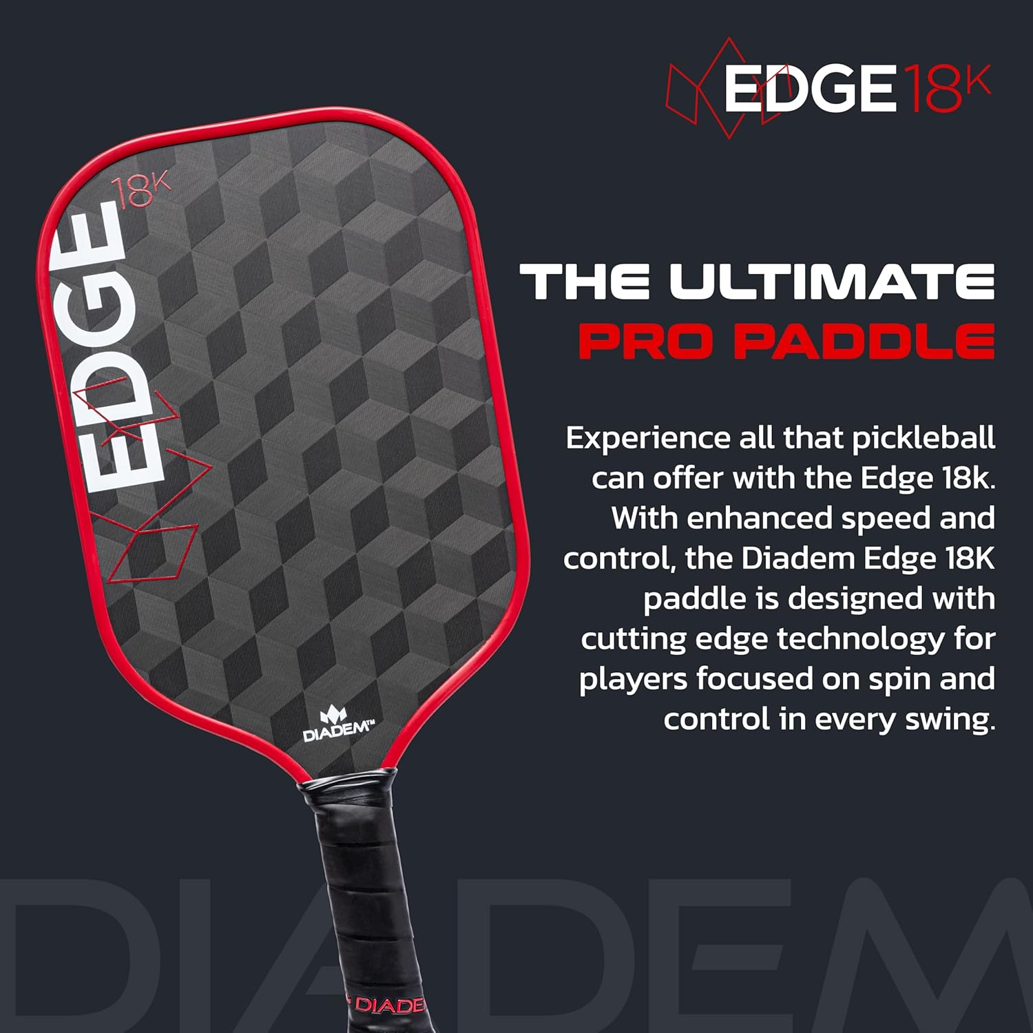 Diadem Edge 18K Pickleball Paddle Series | USAPA Approved, 18K Carbon Fiber Face for Unmatched Spin & Control, Durable Edge Shield Pro | Multiple Colors & Styles
