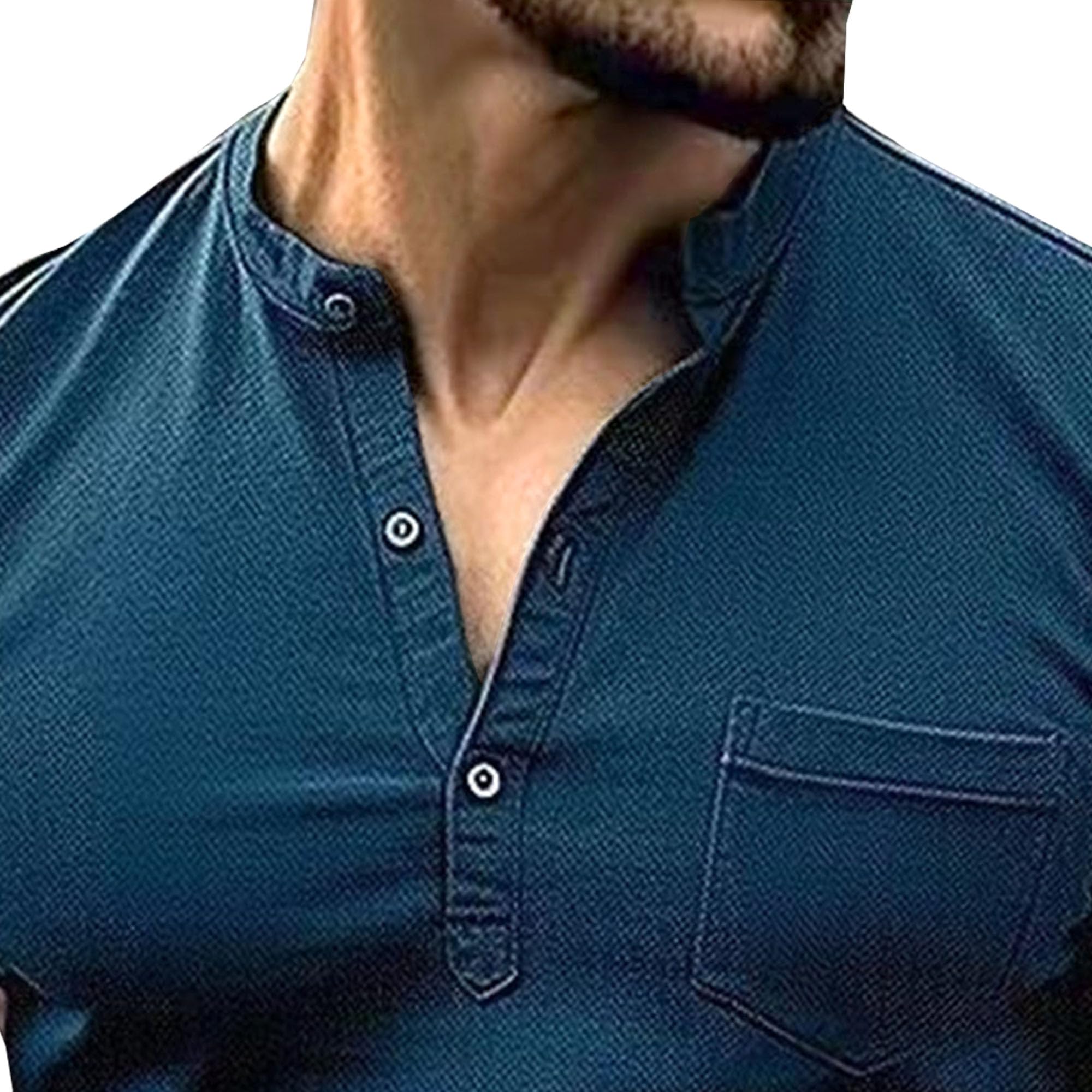 Men Business Casual Polo Shirt Quarter Button Pocket Slim Outdoor T Shirts Summer Solid Short Sleeve Street Tops (Blue,X-Large)