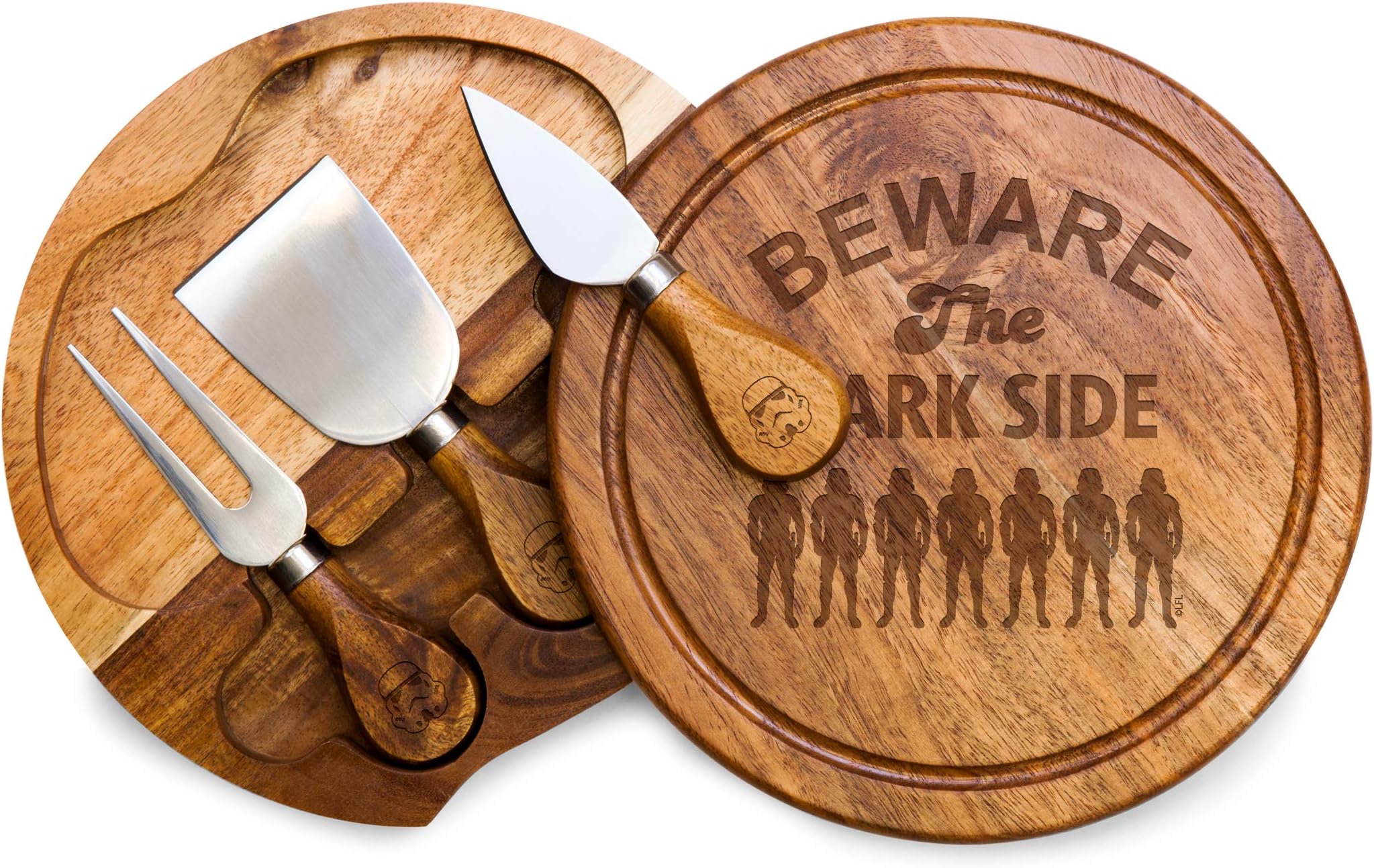 Star Wars Stormtrooper Acacia Brie Cheese Board and Knife Set, Charcuterie Board Set, Wood Cutting Board, (Acacia Wood)
